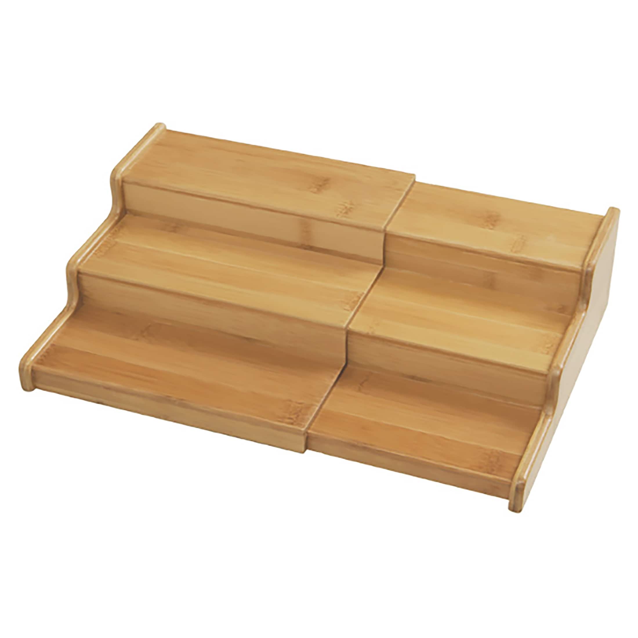 Seville Classics 3-Tier Expandable Bamboo Spice Rack Step Shelf Cabinet Organizer