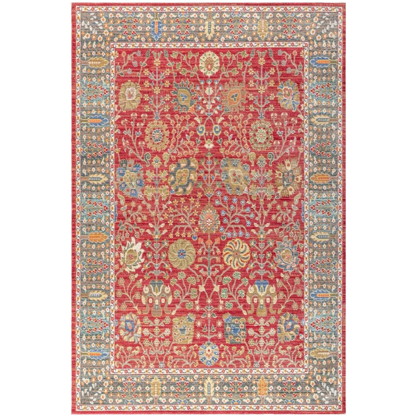 India Flower and Vine Burgundy Area Rug
