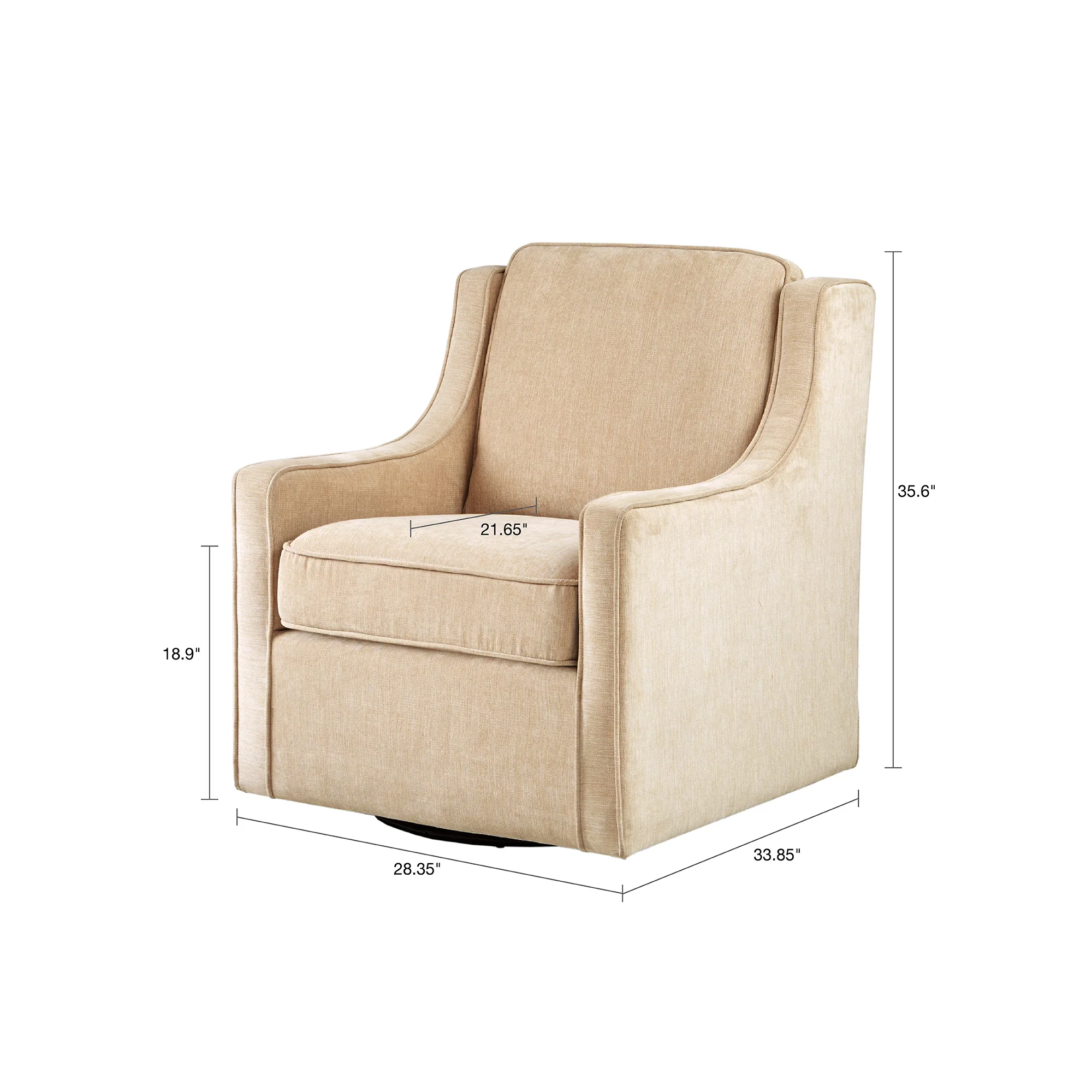 Upholstered Swivel Chair with Curved Armrest and Metal Base