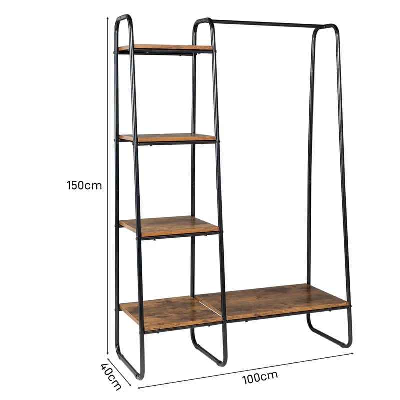 Freestanding Clothes Rack with 5 Wood Shelf - N/A