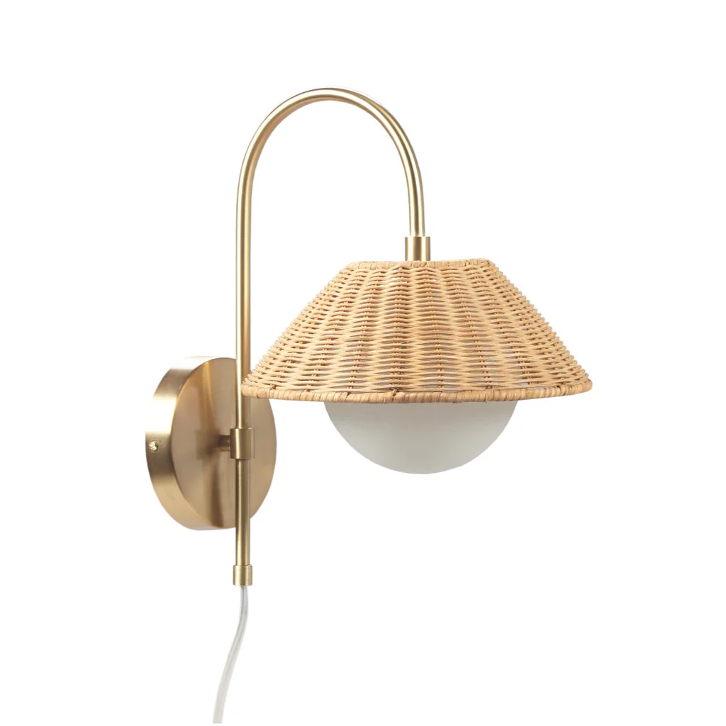 Colander Rattan Weave Wall Sconce with Iron Base