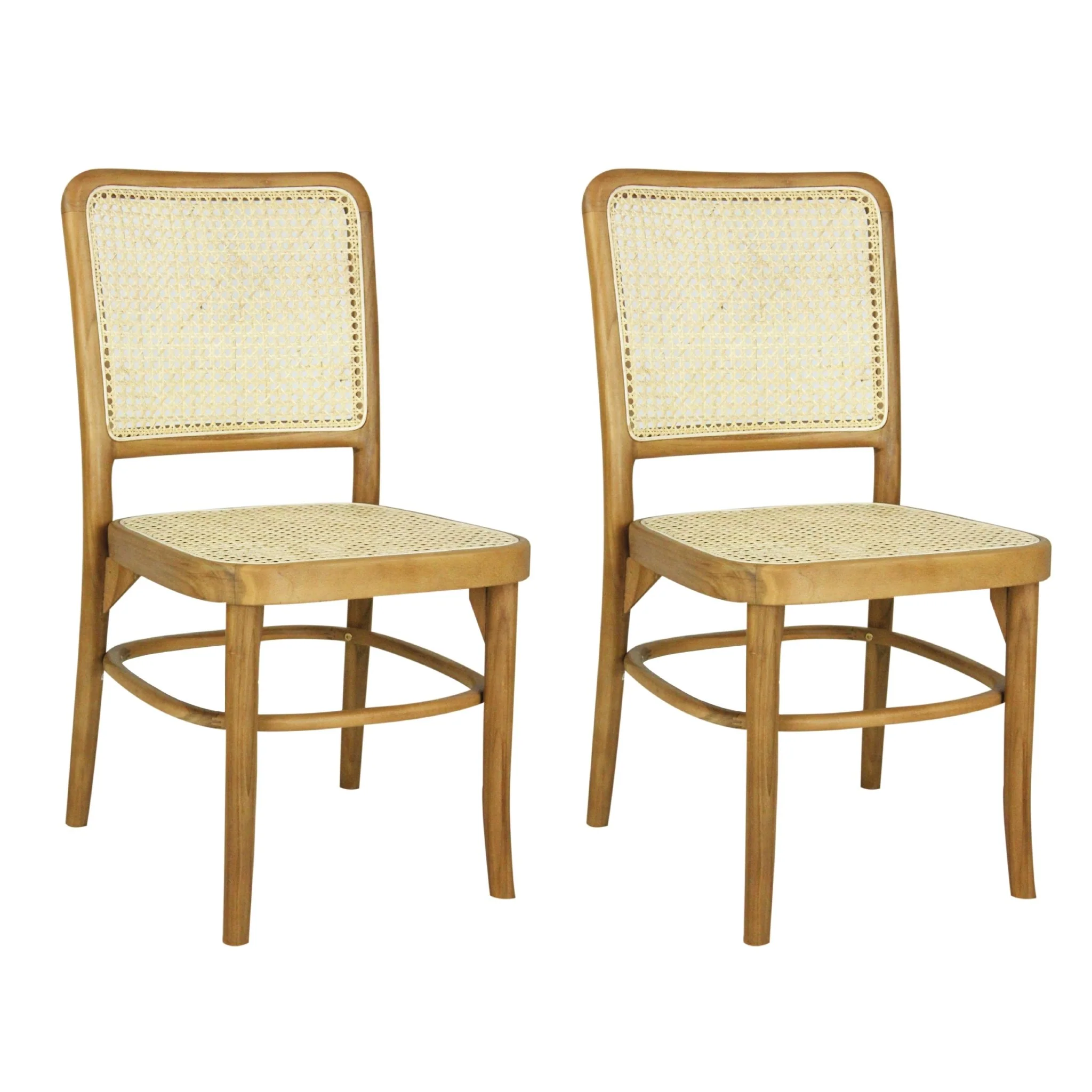 Colmar Mid-Century Vintage Wood Rattan Dining Chair, Black/Natural (Set of 2)