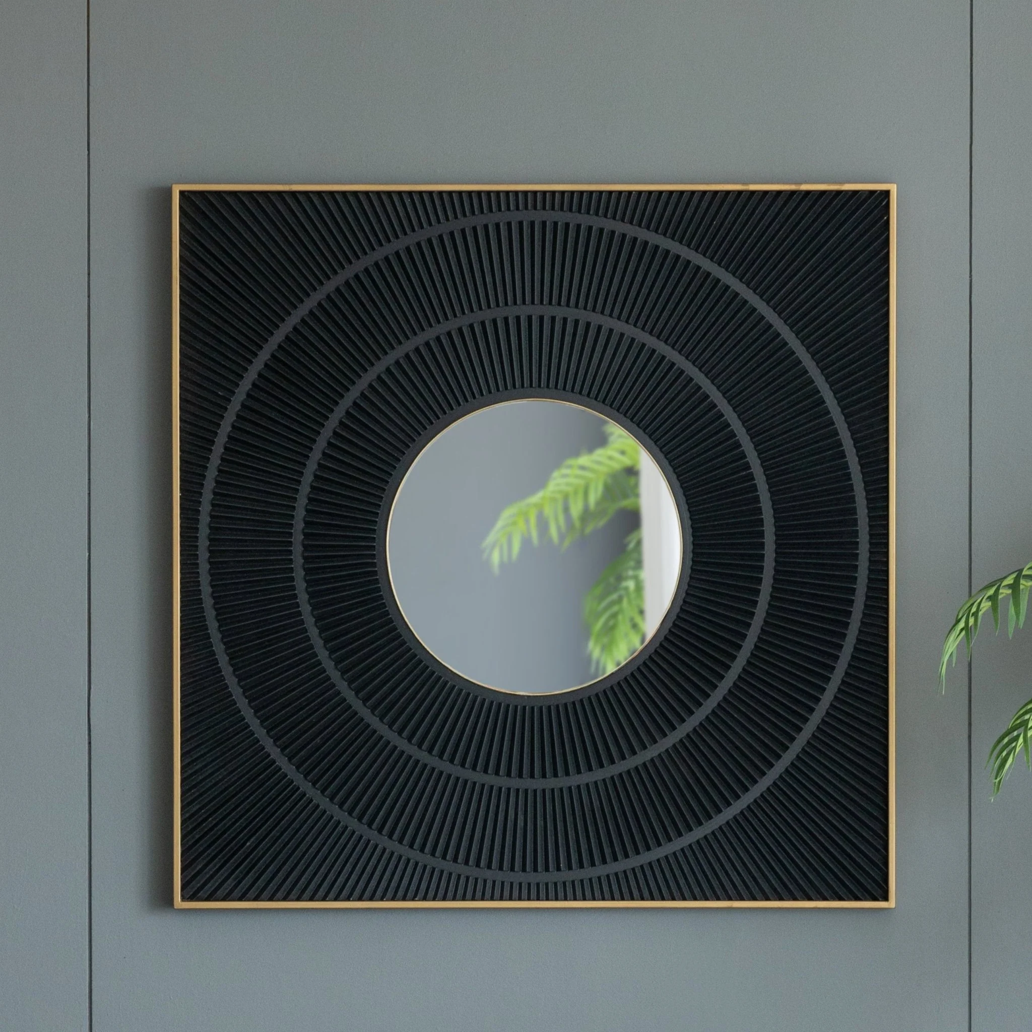Square Wall Mirror with Pleated Design and Gold Iron Frame