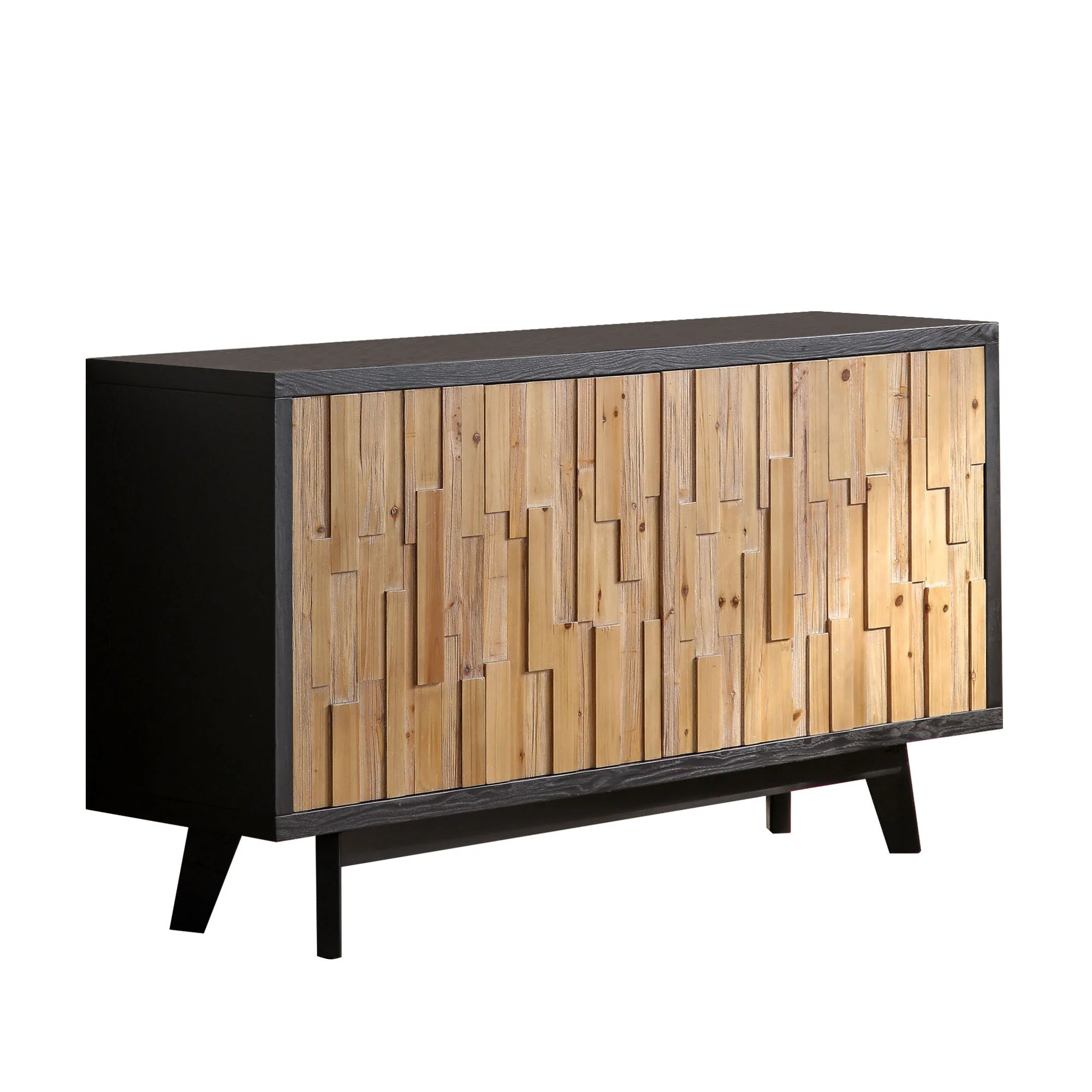 Wooden 4-Door Storage Cabinet with Textured Geometric Design