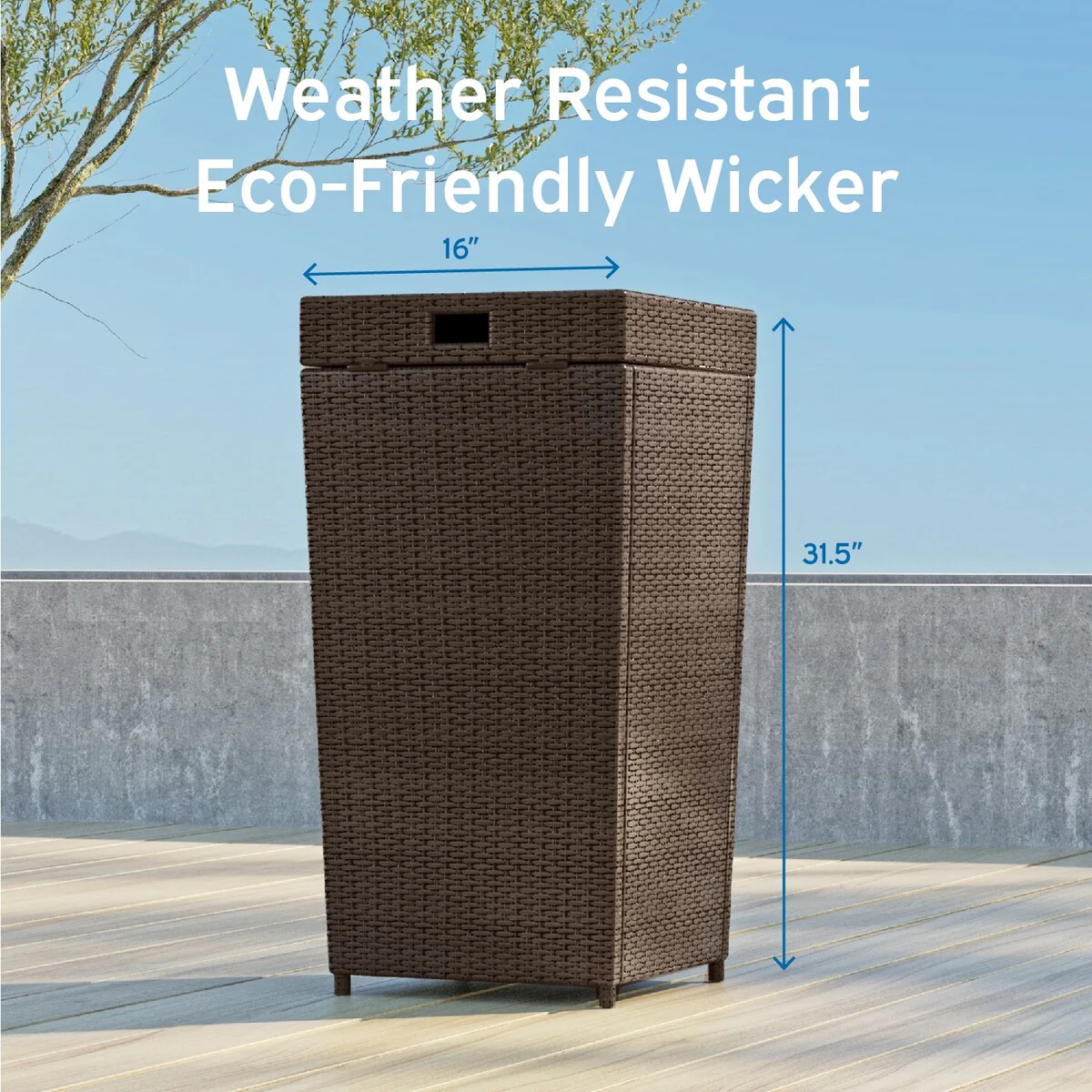 Nestl Outdoor Trash Can with Lid - 30 Gallon Durable Wicker Garbage Can for Patio