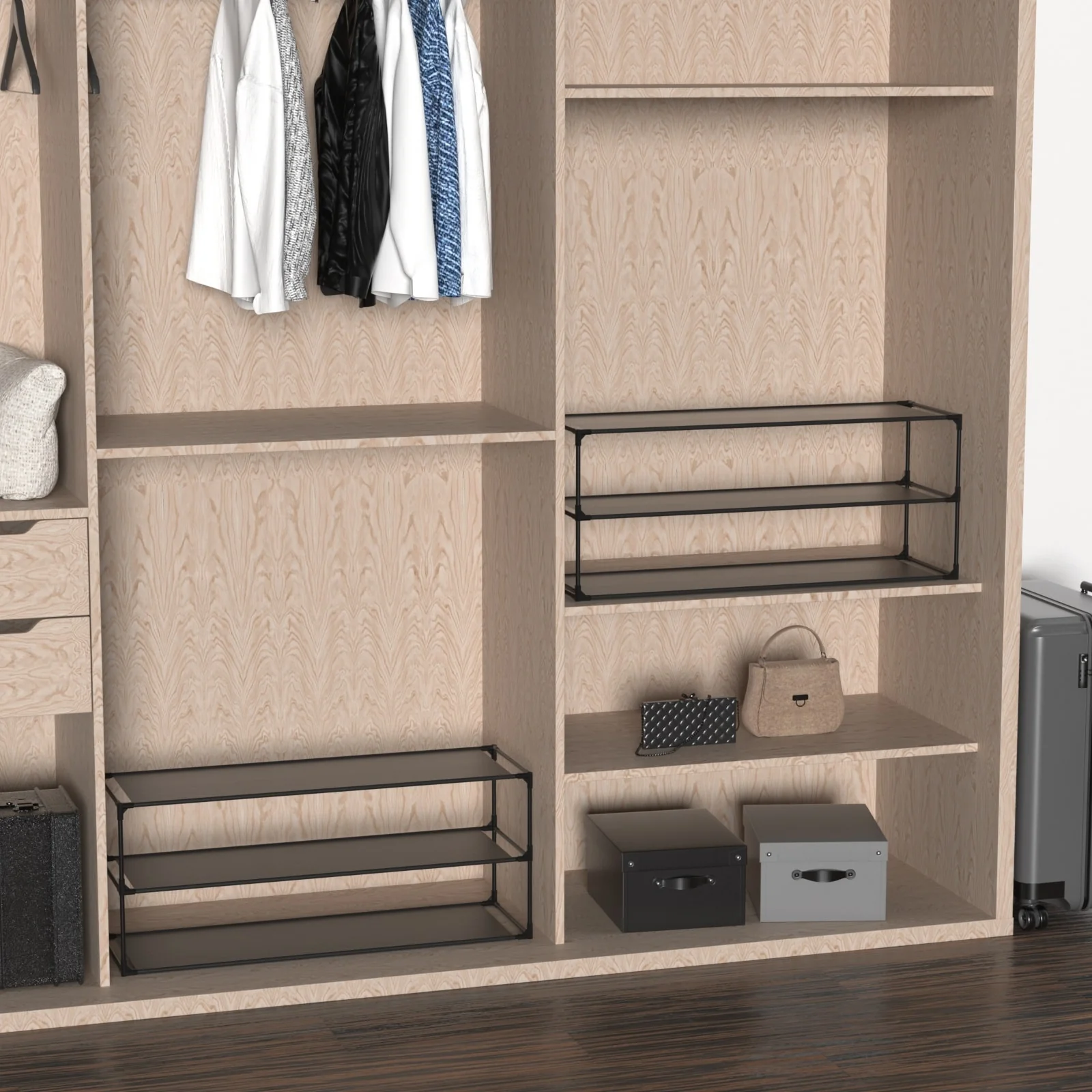 Shoe Rack Detachable Non-Woven Waterproof Fabric Shoe Organizer Tower Black Set of 2