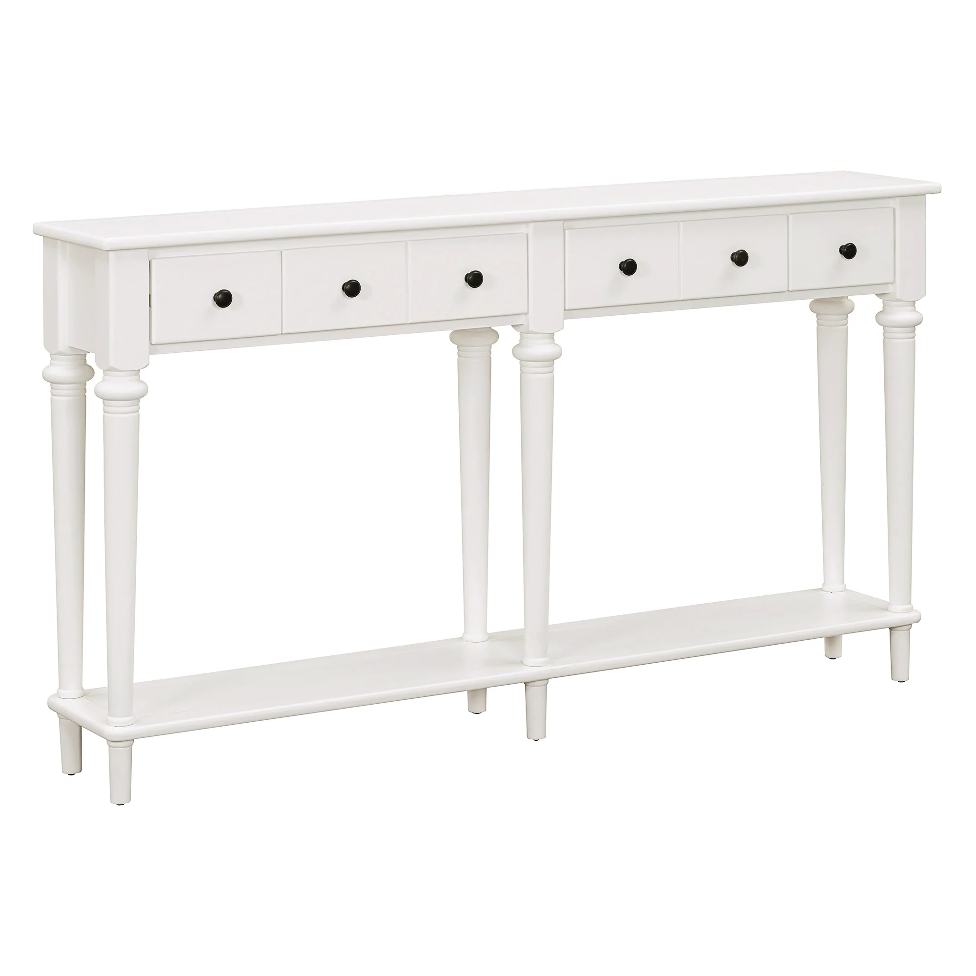 Console Table with 4 Drawers and Open Shelf
