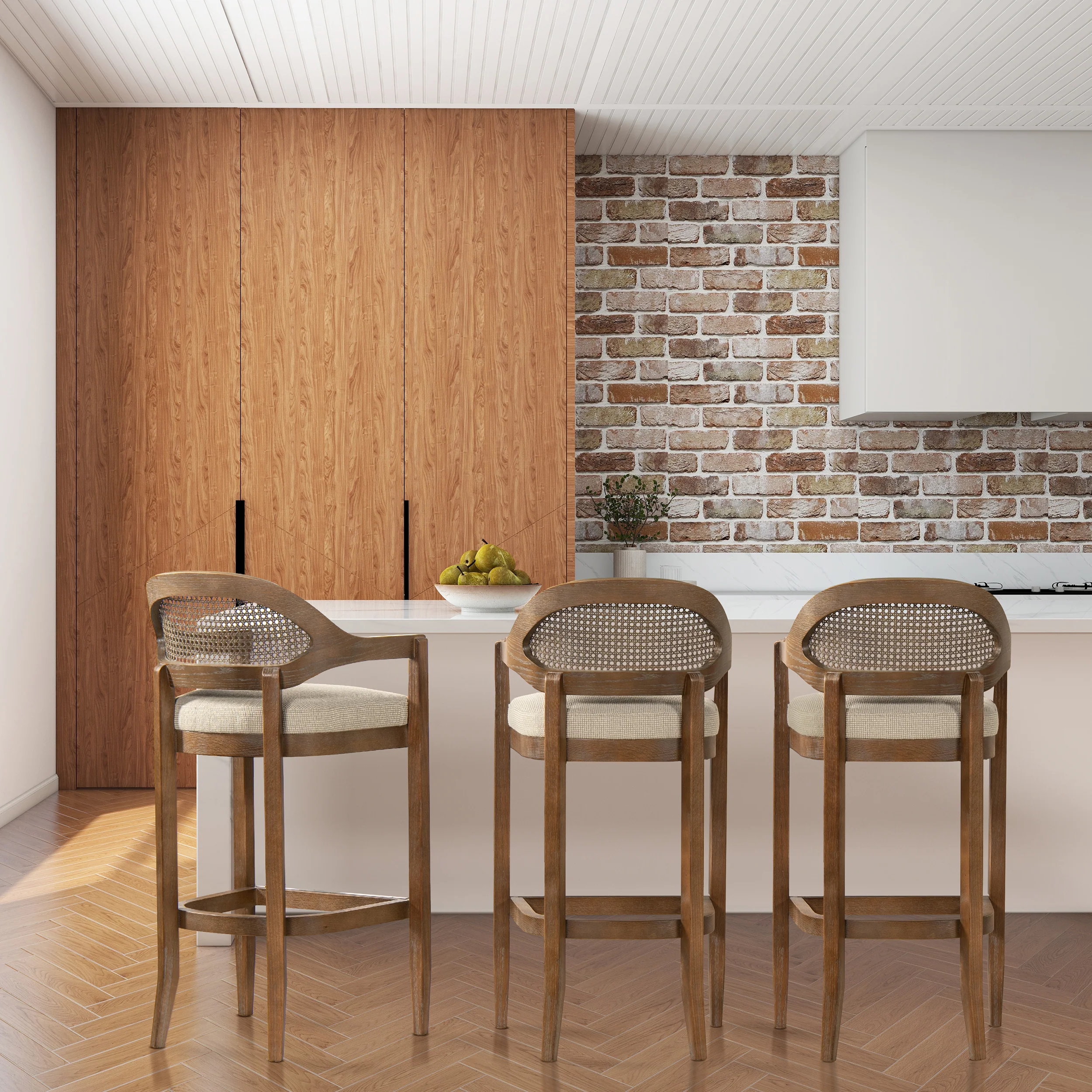 Americana Mid-Century Modern Cane Back Bar Stool