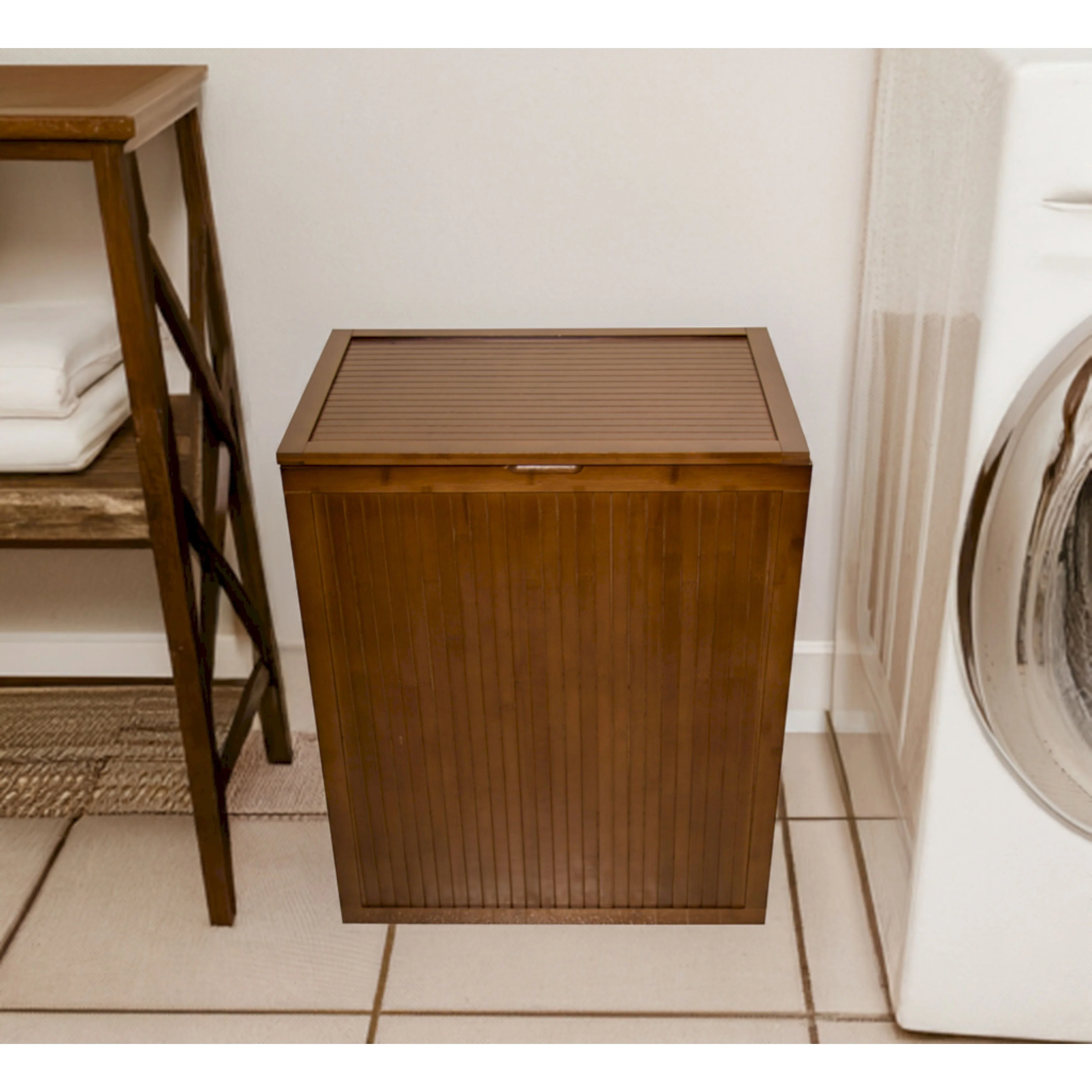 Solid Bamboo Folding Clothes Hamper w/ Removable Laundry Bag