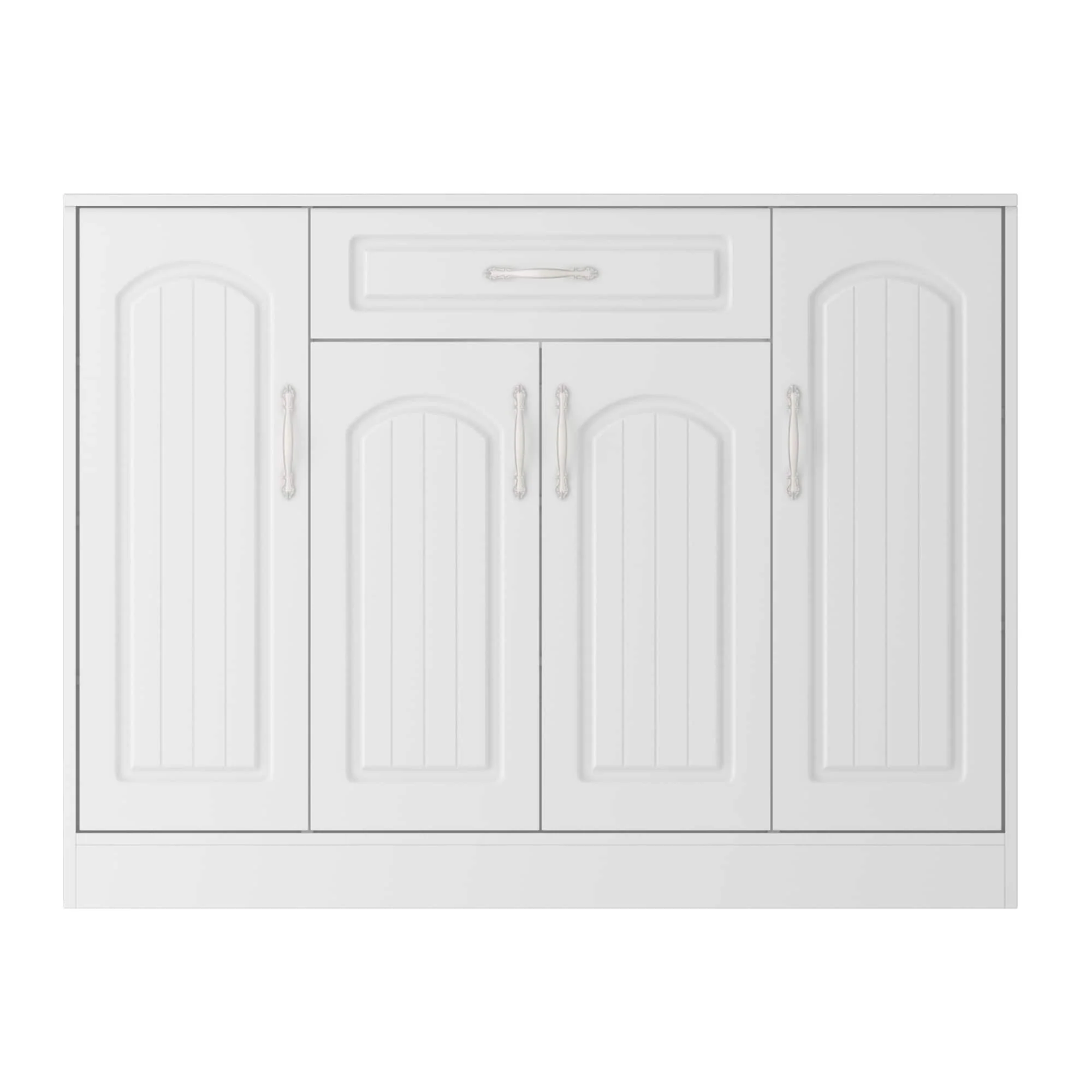Multi-Functional White Shoe Cabinet with Adjustable Shelves Entryway