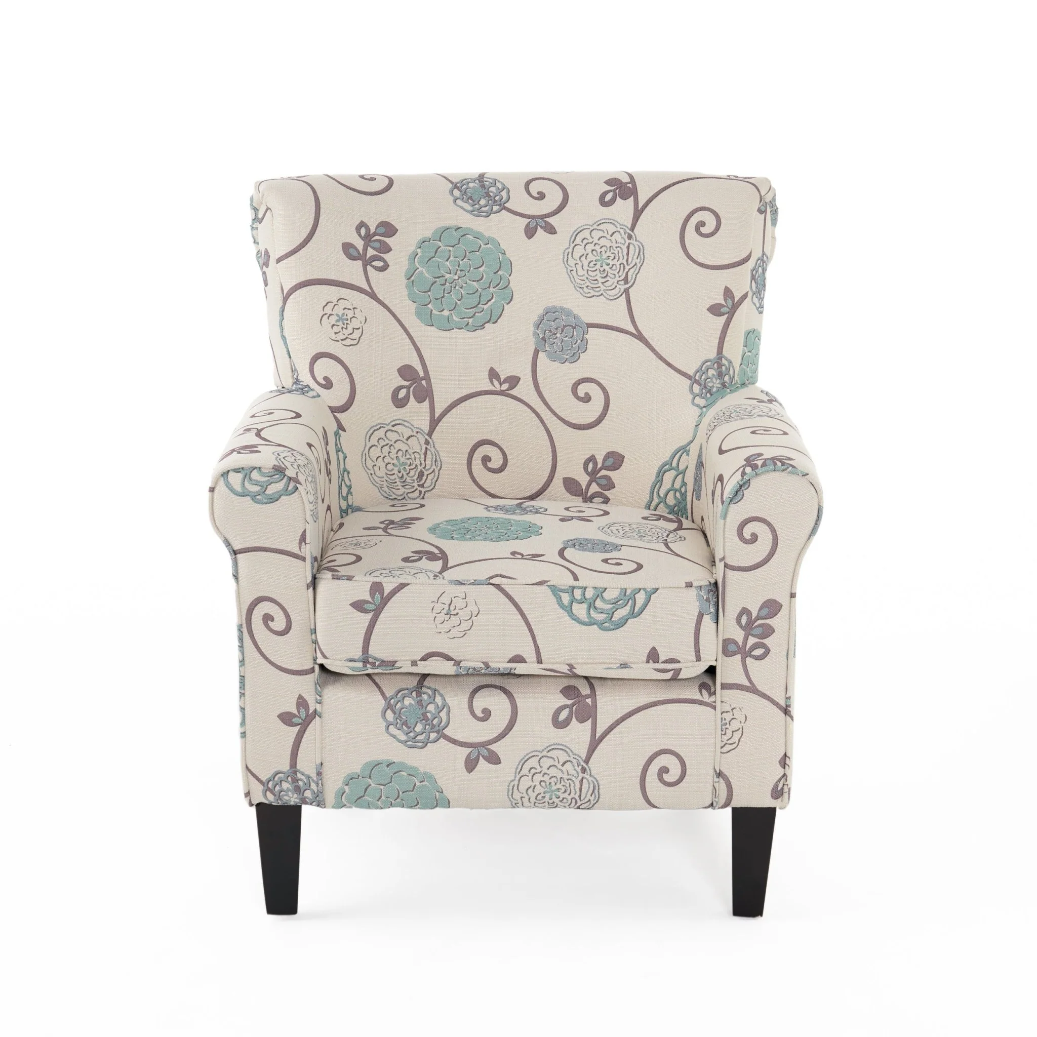 Upholstered Chair with Floral Pattern Design and Solid Wood Legs