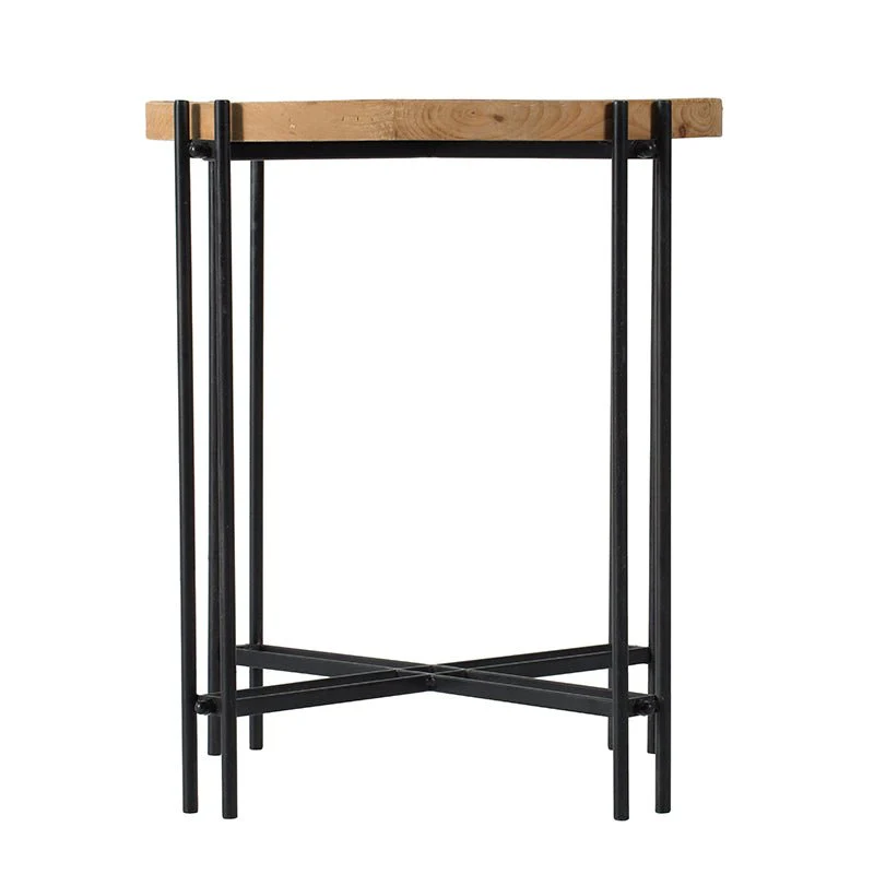 Side Table with Wooden Top and Metal Legs