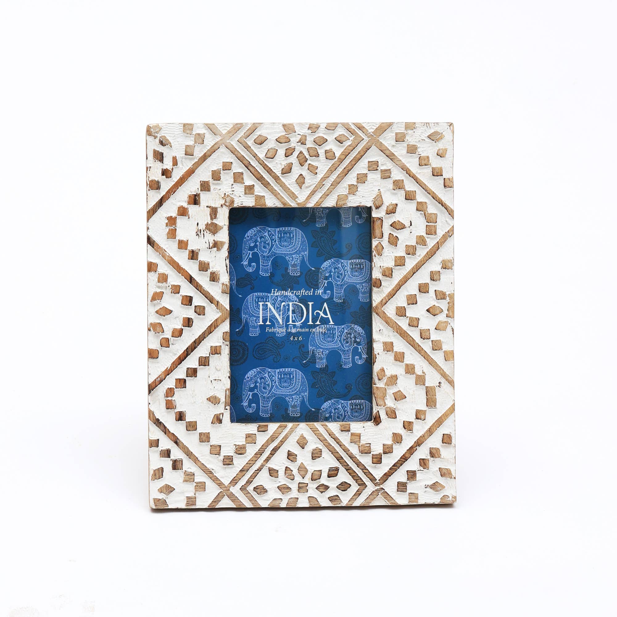 Handcrafted Geometric Design Wood Photo Frame, 4x6