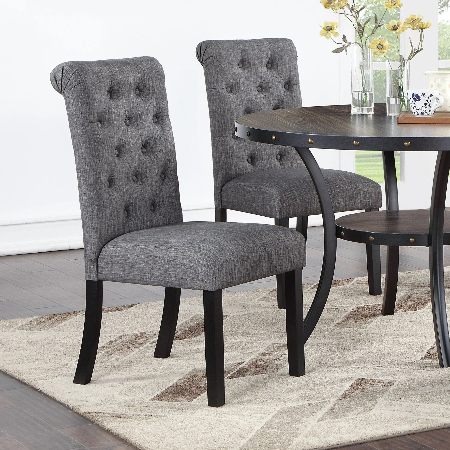 Dining Chairs with Plush Cushion and Tufted Back, Set of 2