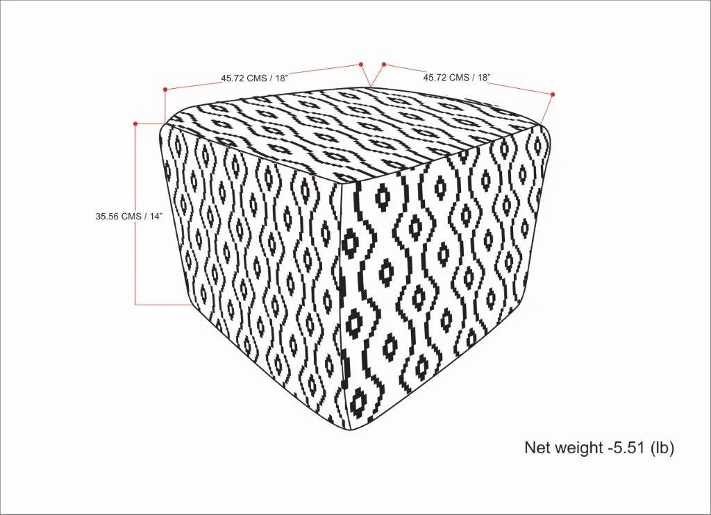Outdoor Square Woven Pouf with Geometric Pattern