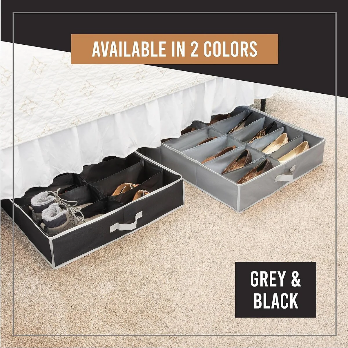 HOLDN' STORAGE Under Bed Shoe Organizer - Set of 2, Tear-Resistant 600D Material - Holds Up to 32 Pairs of Shoes