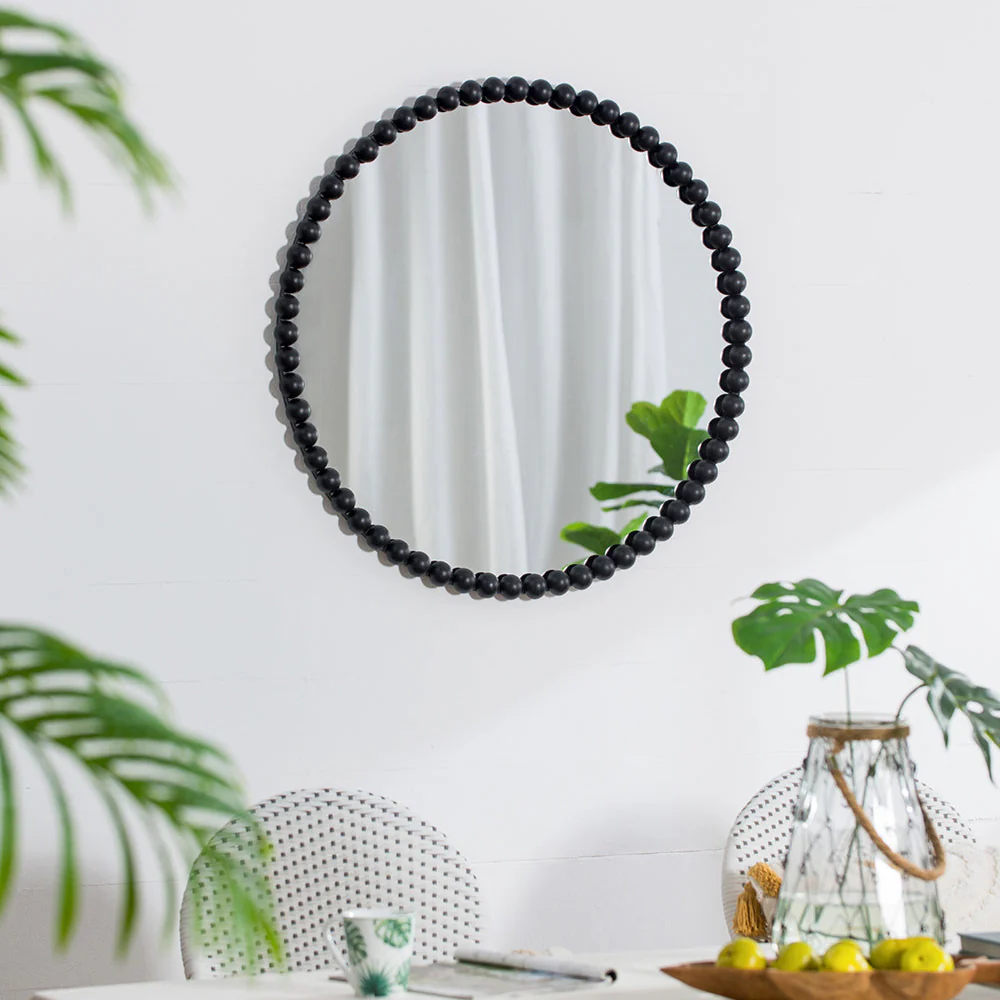 32 Circle Wall Mirror with Metal Beaded Frame