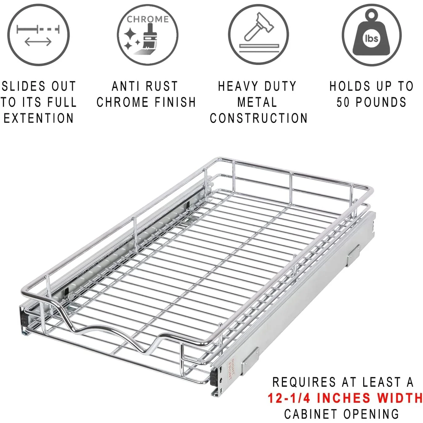 Pull Out Cabinet Drawer Organizer, Heavy Duty- Steel Metal- Chrome Finish