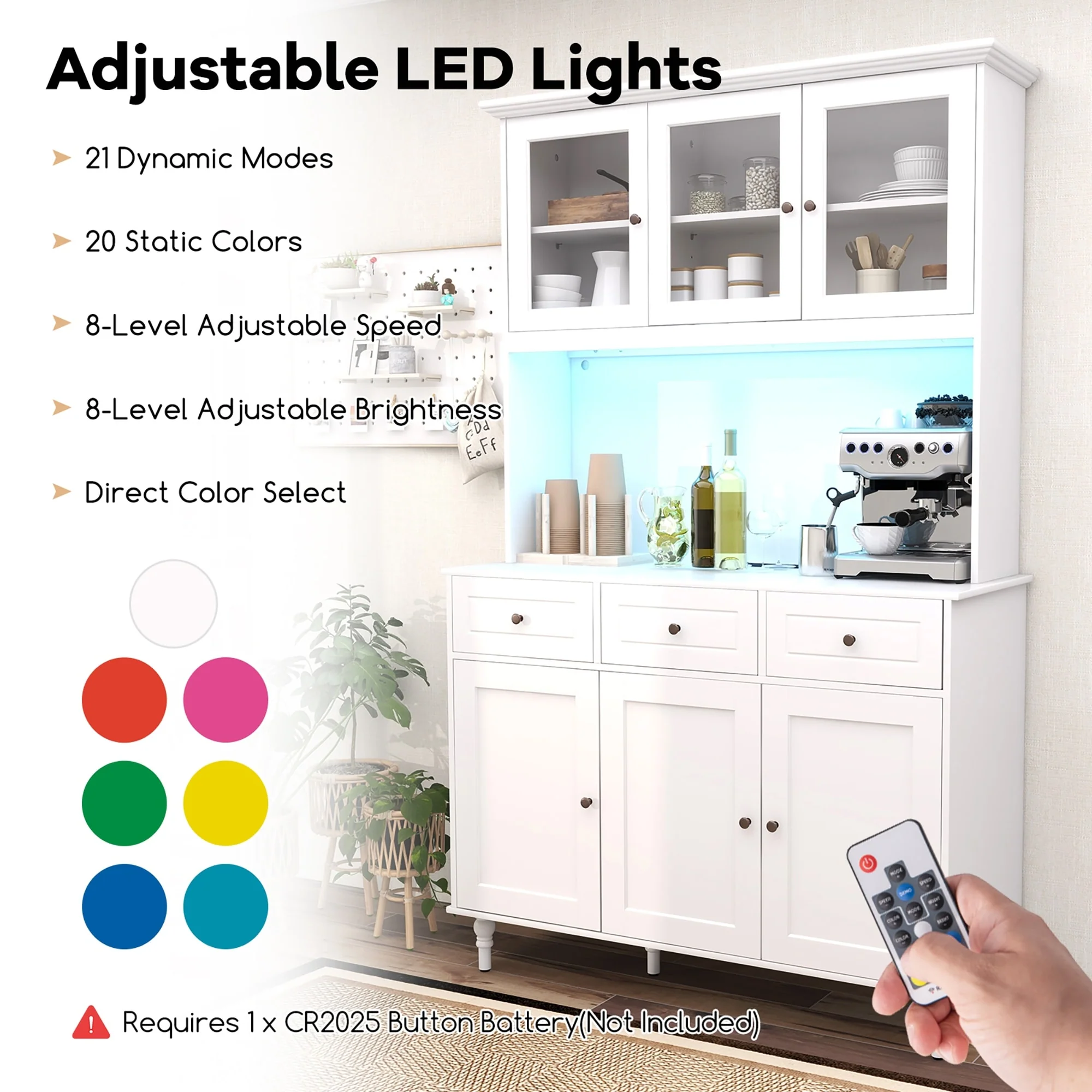 Gymax 77'' Tall Kitchen Pantry Storage Cabinet with LED Lights and