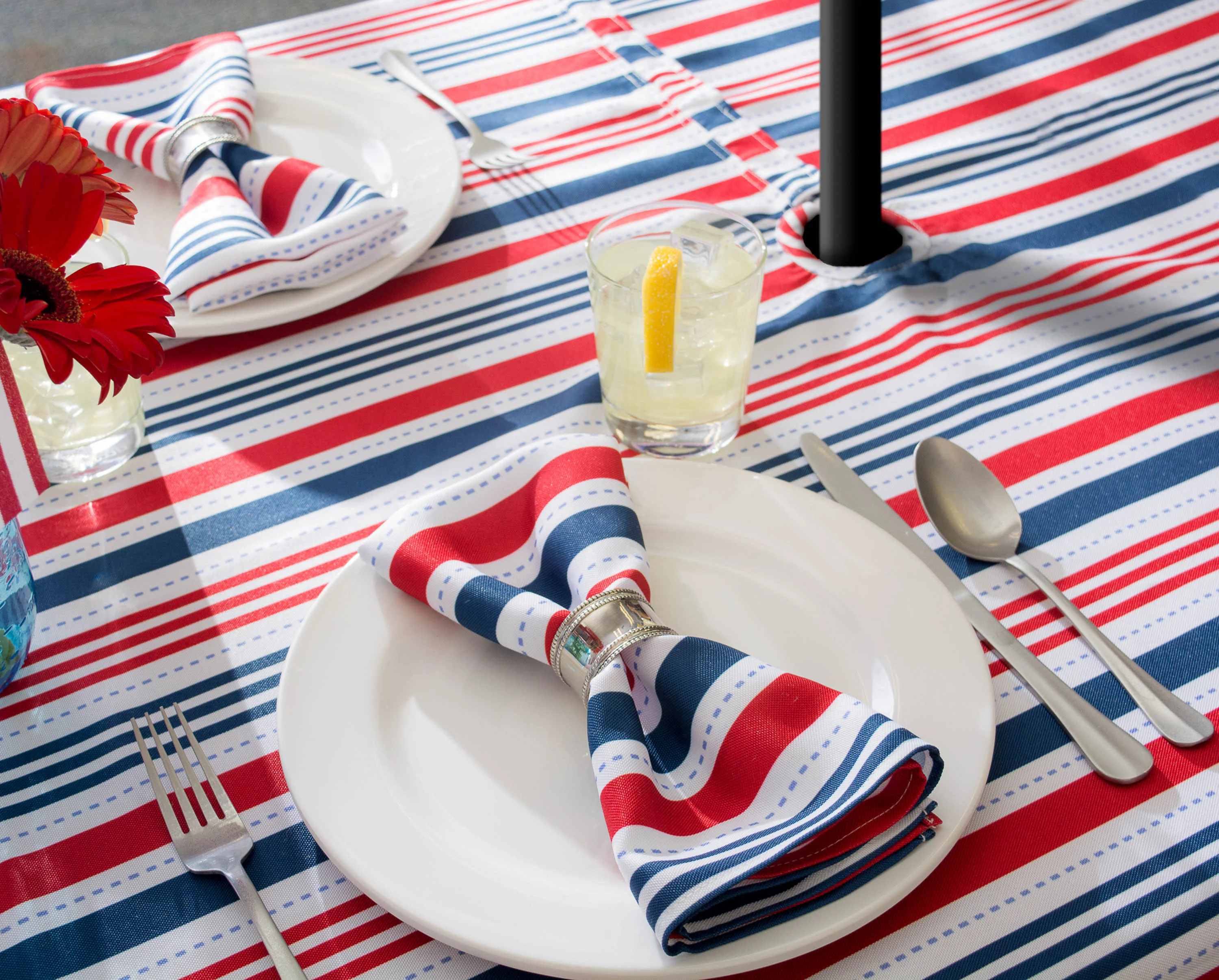 Patriotic Stripe Outdoor Tablecloth With Zipper