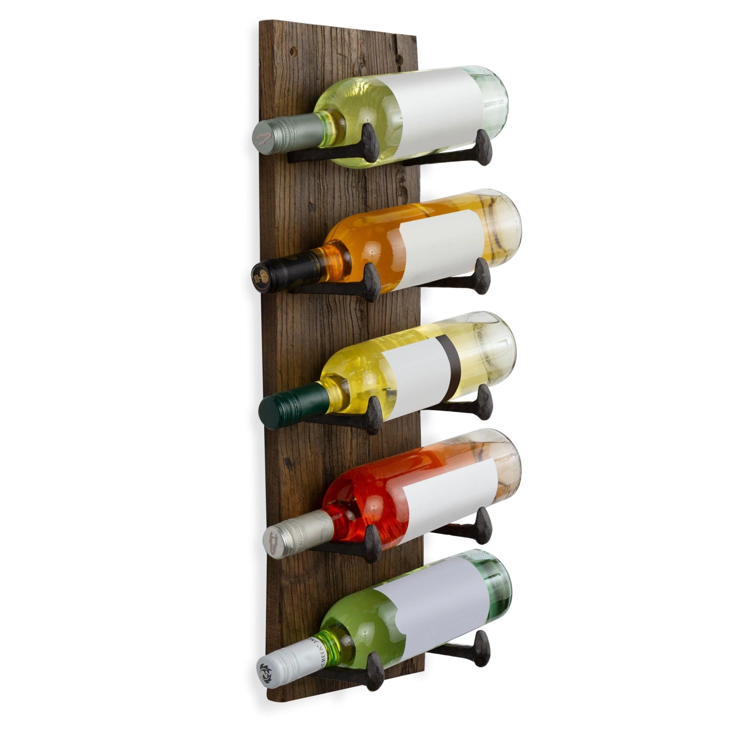 Rustic State 5 Bottle Wood Wall Mounted Wine Bottle Rack in Walnut