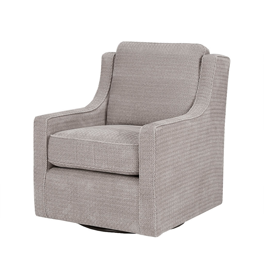 Upholstered Swivel Chair with Curved Armrest and Metal Base