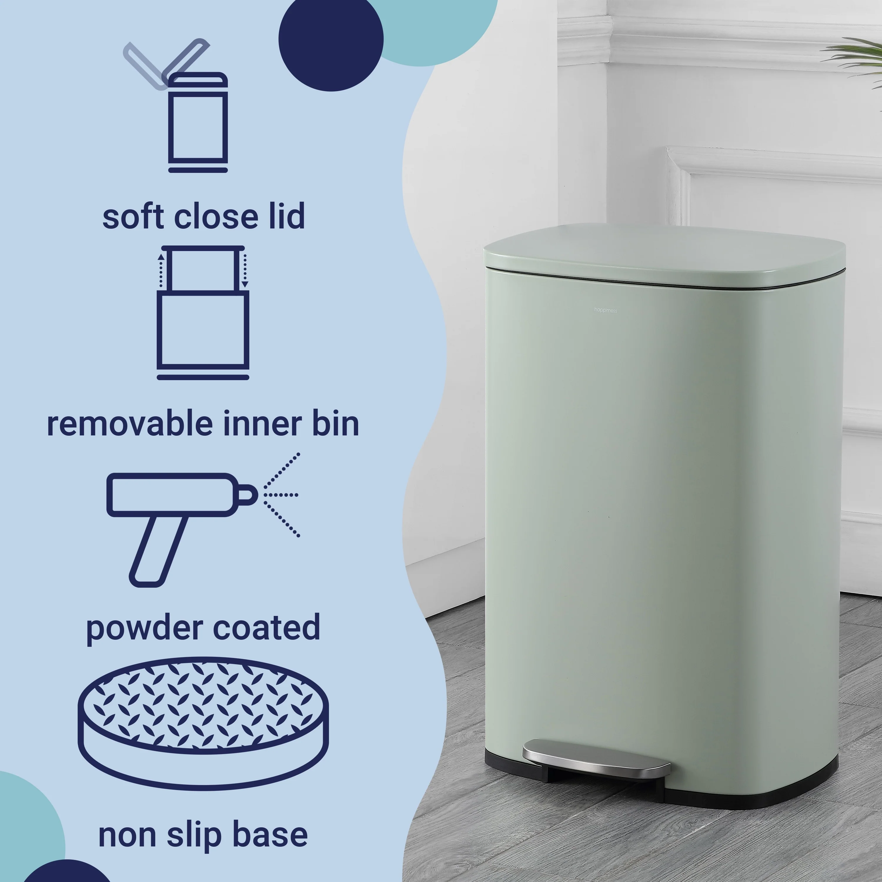 happimess 13-Gallon Trash Can with Soft-Close Lid and FREE Mini Trash Can