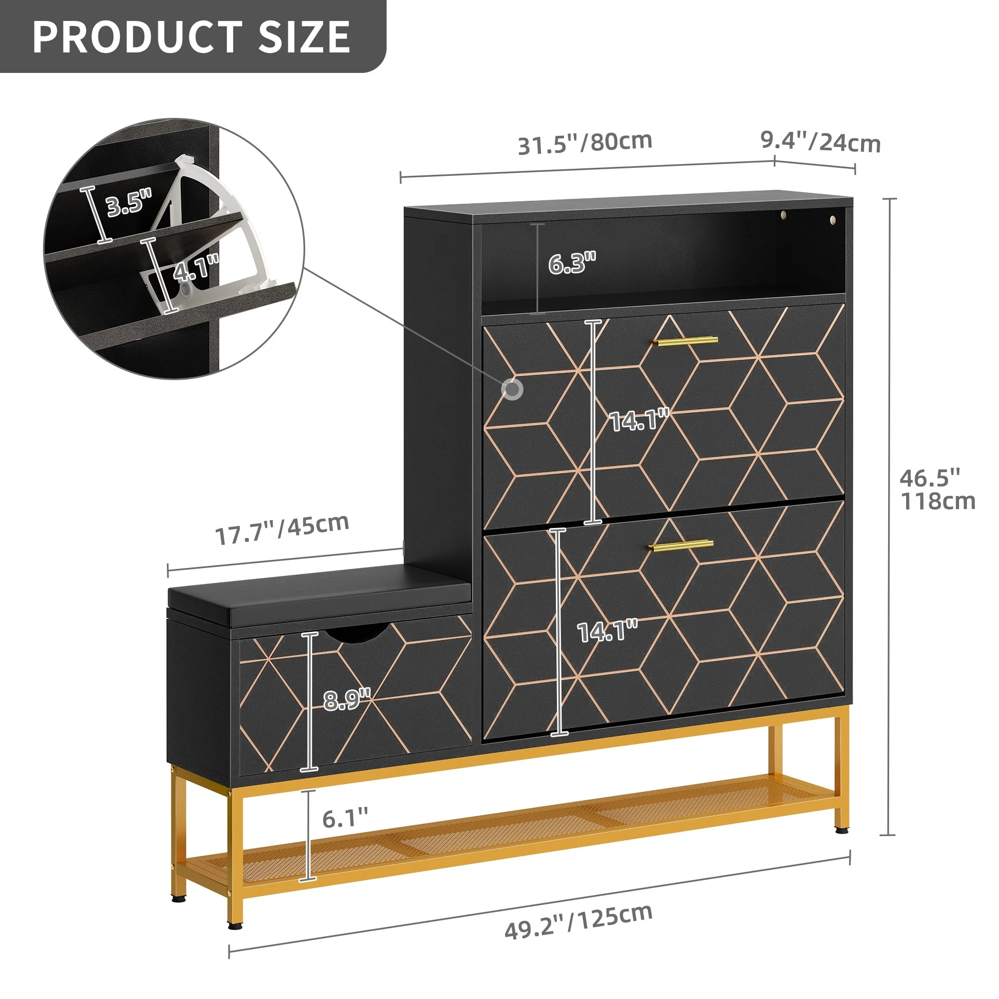 Moasis 22 Pairs Shoe Cabinet with 2 Flip Drawers, Narrow Shoes Rack with Storage Bench
