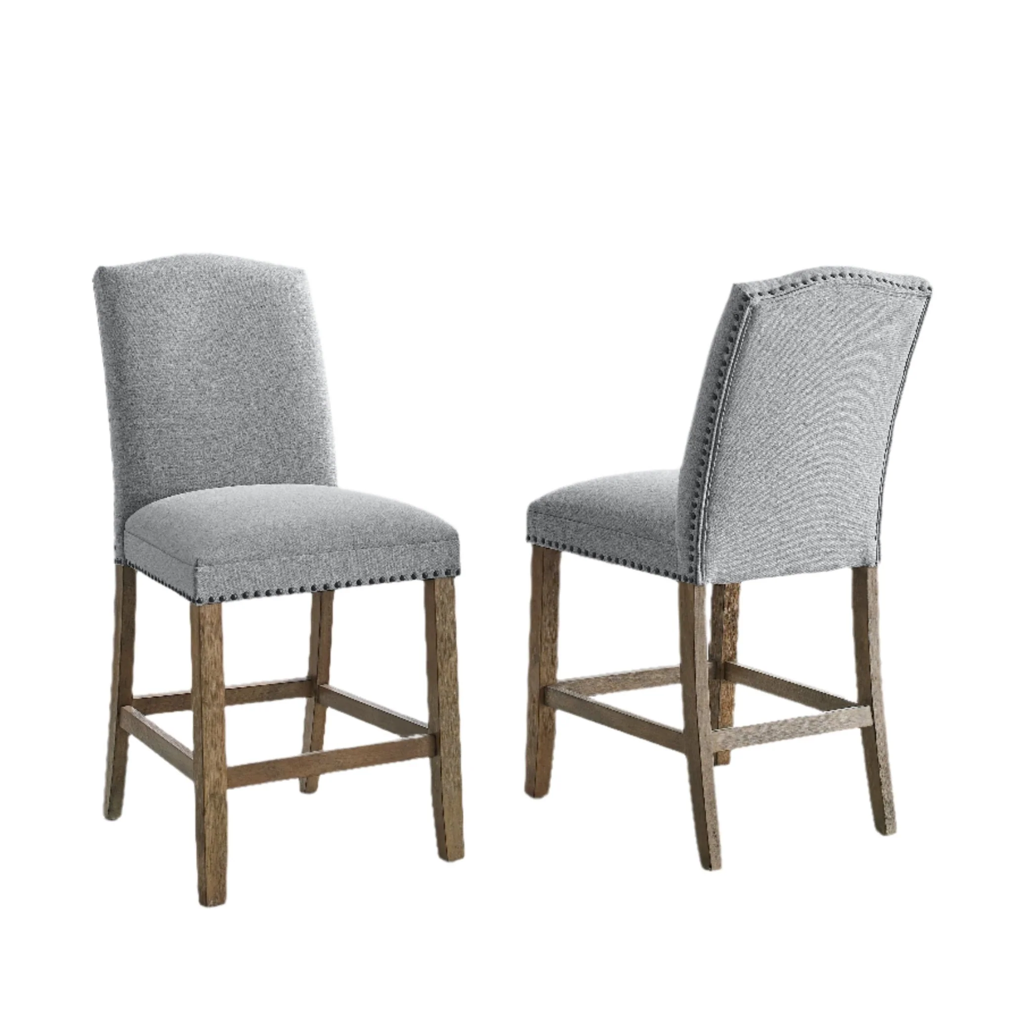 Upholstered Counter Chair with Nailhead Trim and Footrest, Set of 2