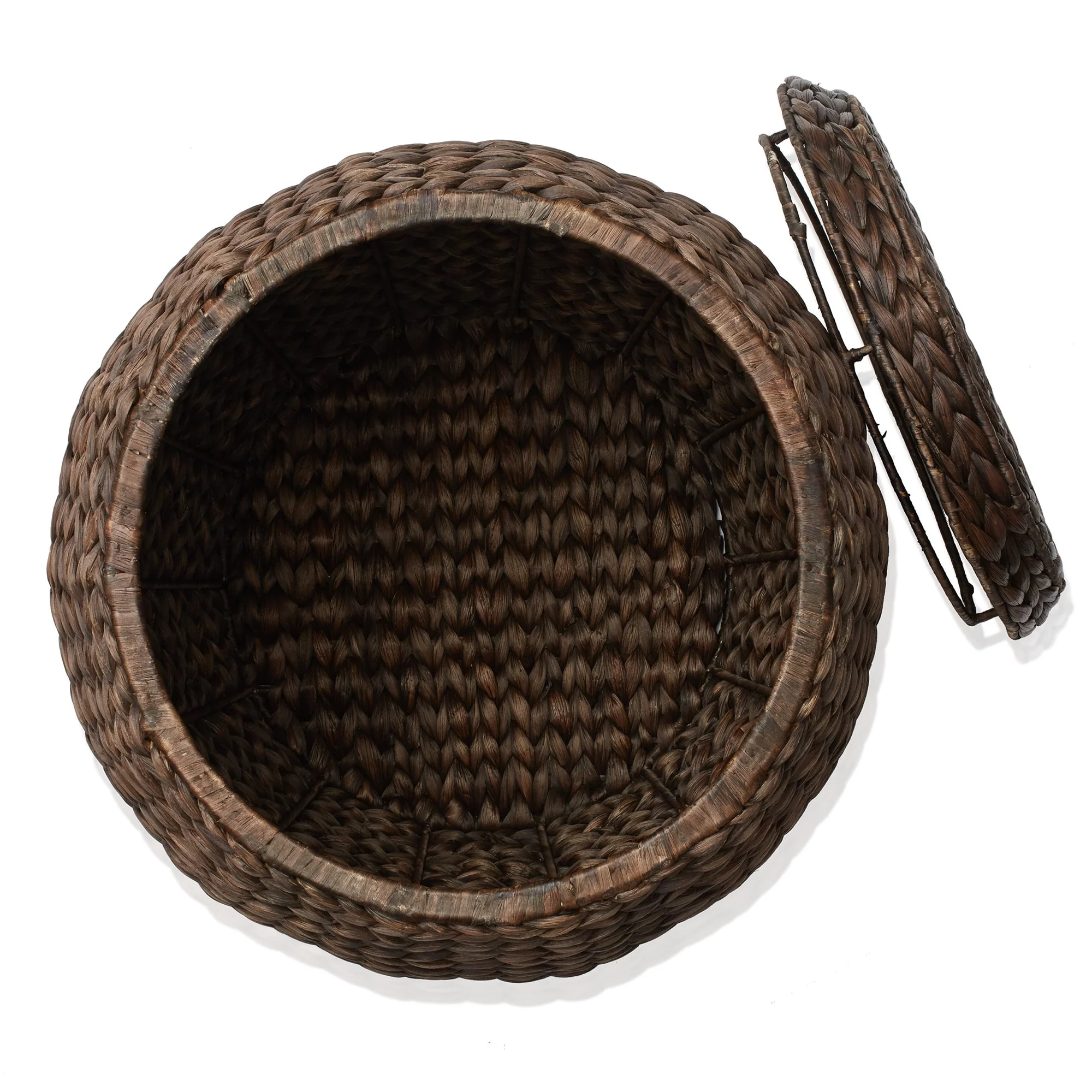 Round Water Hyacinth Storage BasketHamper with Lid