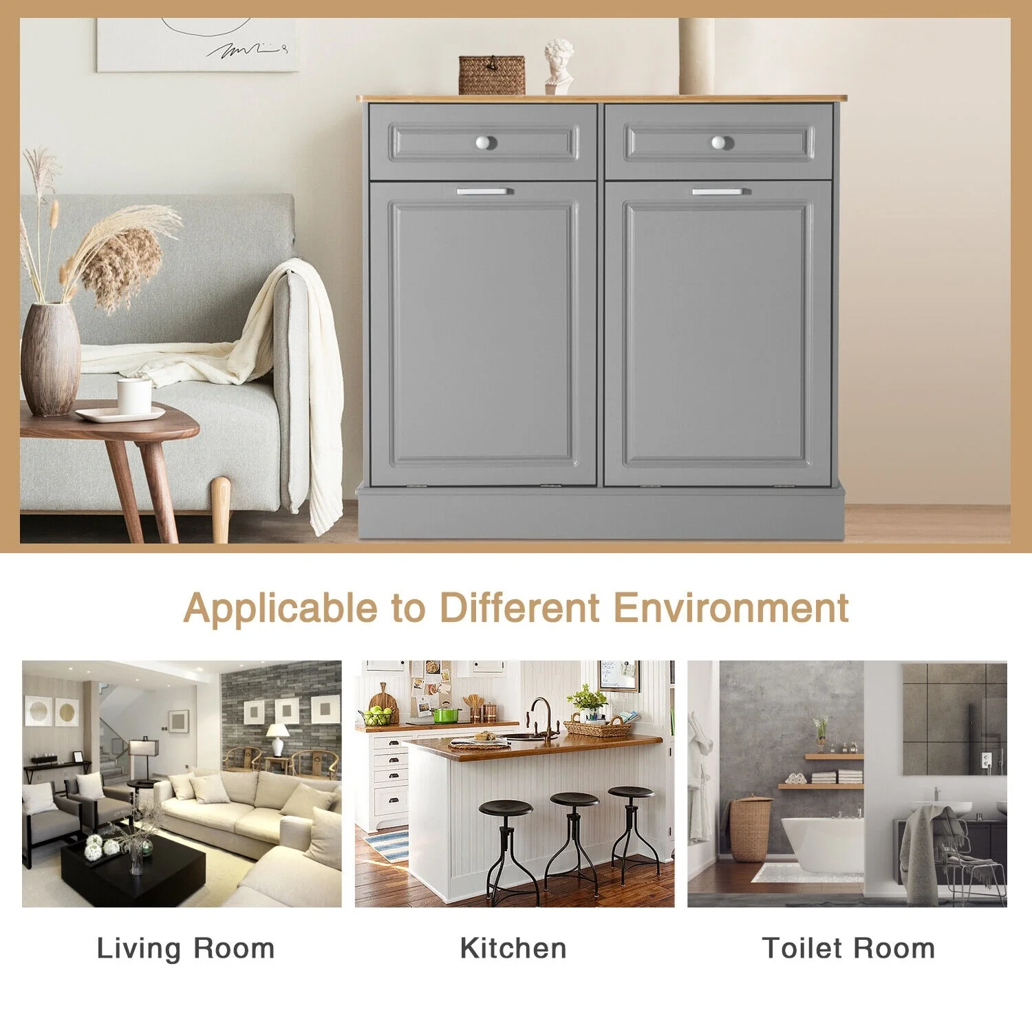 Eclife Double Tilt Out Trash Cabinet Dual Wooden Kitchen Island Recycling Cabinet Trash Can