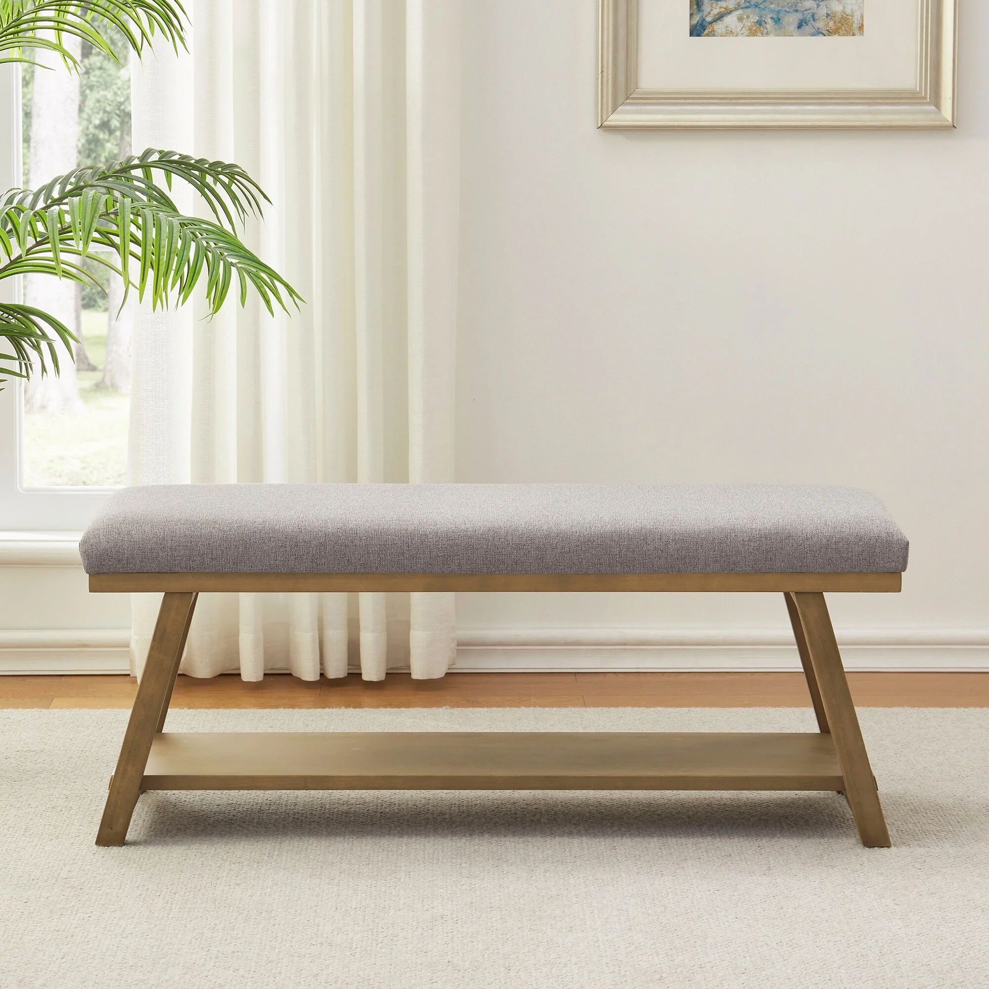 Solid Wood Shoe Bench with Cushion Entryway Shoe Bench