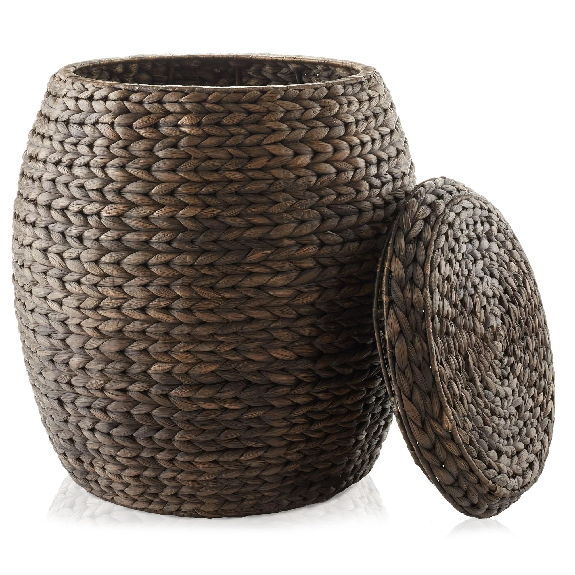 Round Water Hyacinth Storage BasketHamper with Lid
