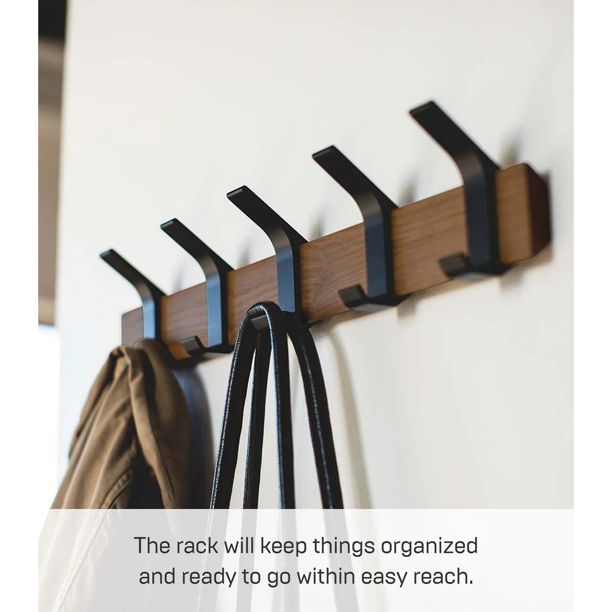 Yamazaki Home Wall-Mounted Coat Rack, Steel and Wood - L 2.56 x W 19.69 x H 3.94 inches