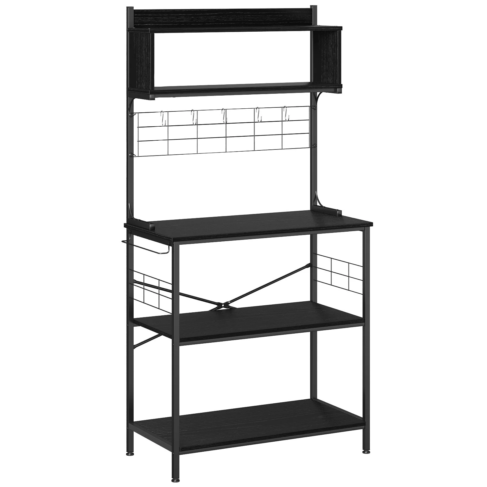 63 Inch Kitchen Baker's Rack with Hutch 8 Side Hooks