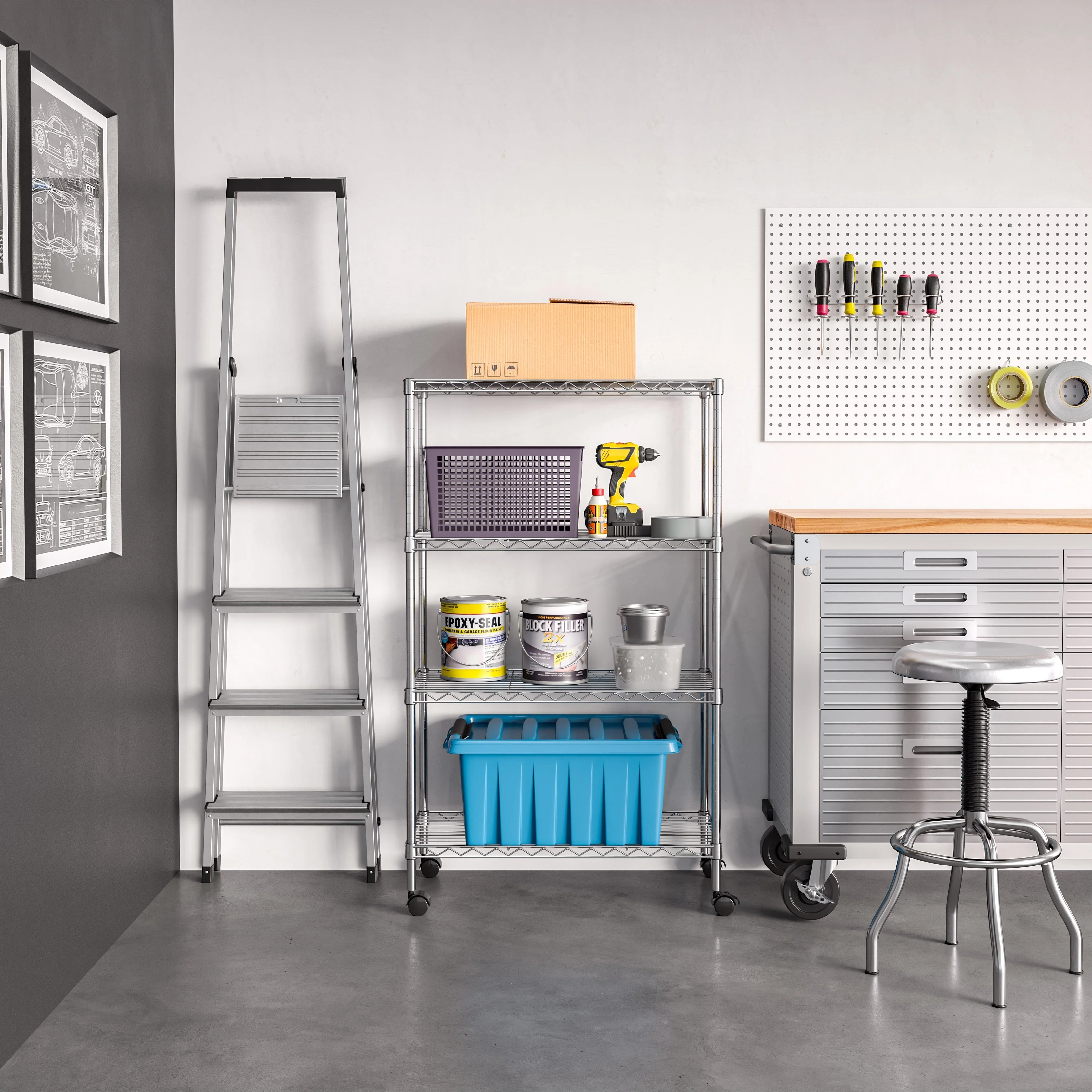 Seville Classics 4-Tier Steel Wire Shelving with Wheels, 30