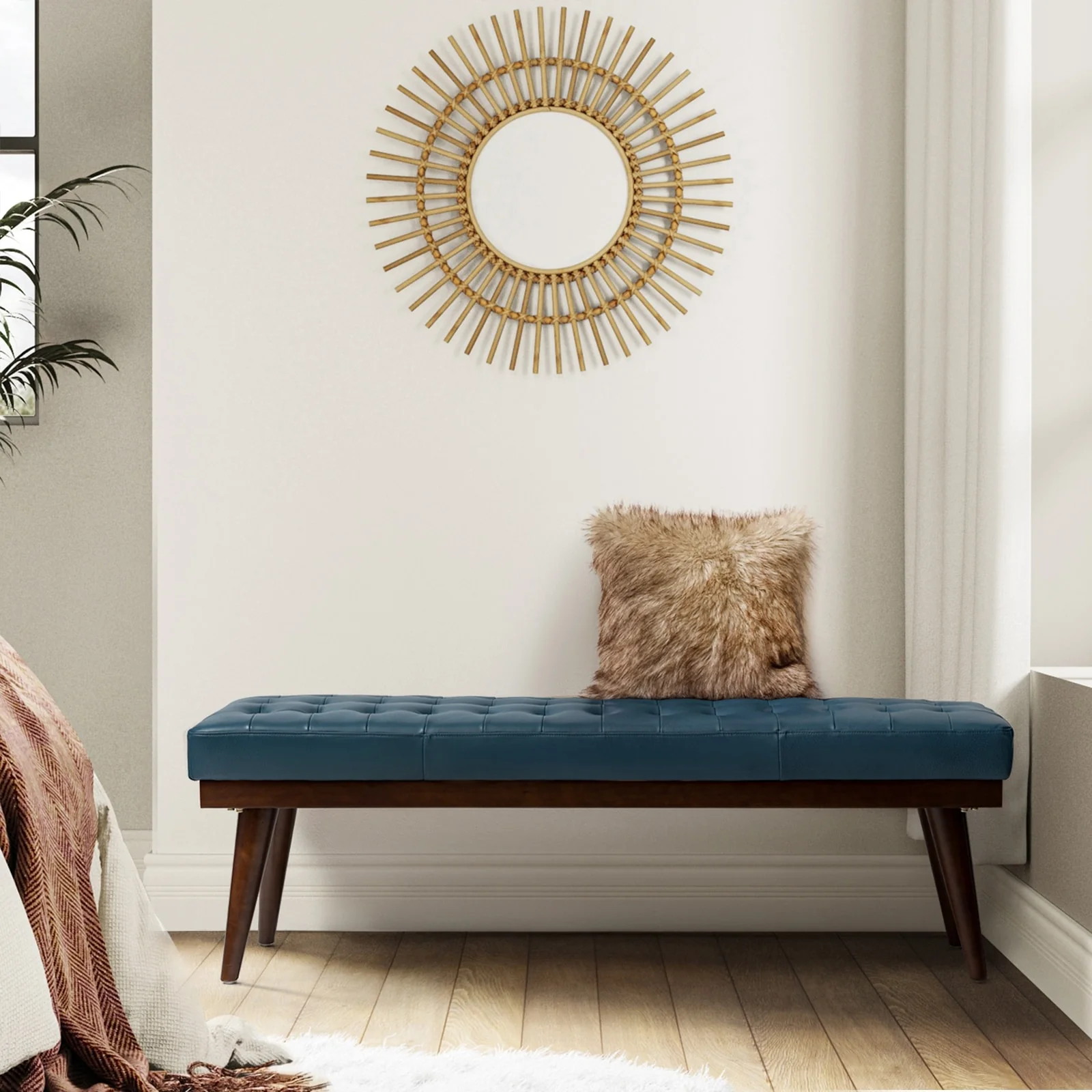 Felisa Modern Genuine Leather Tufted Bench With Solid Wood Base By HULALA HOME