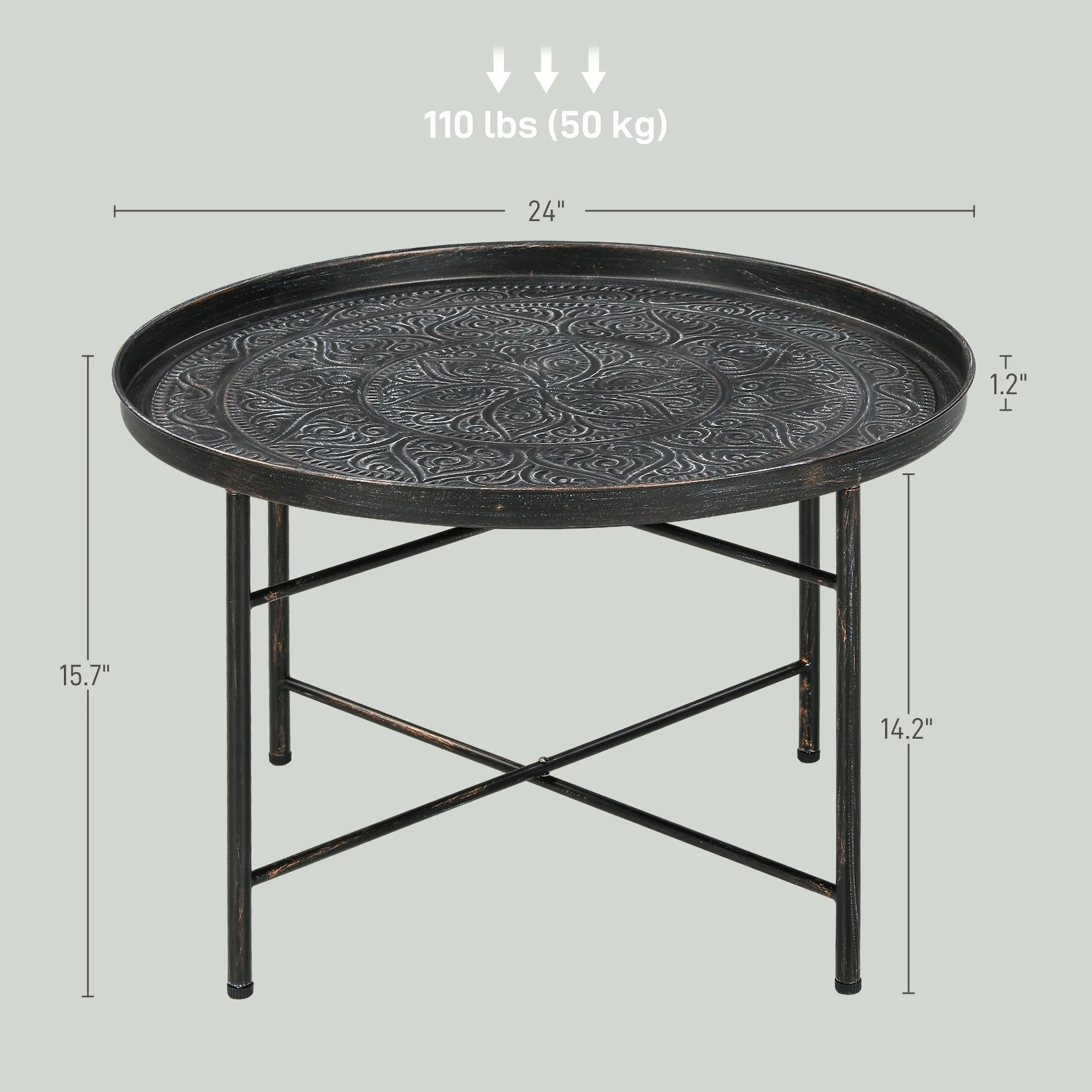 Round Coffee Table with Hammered Tray Top