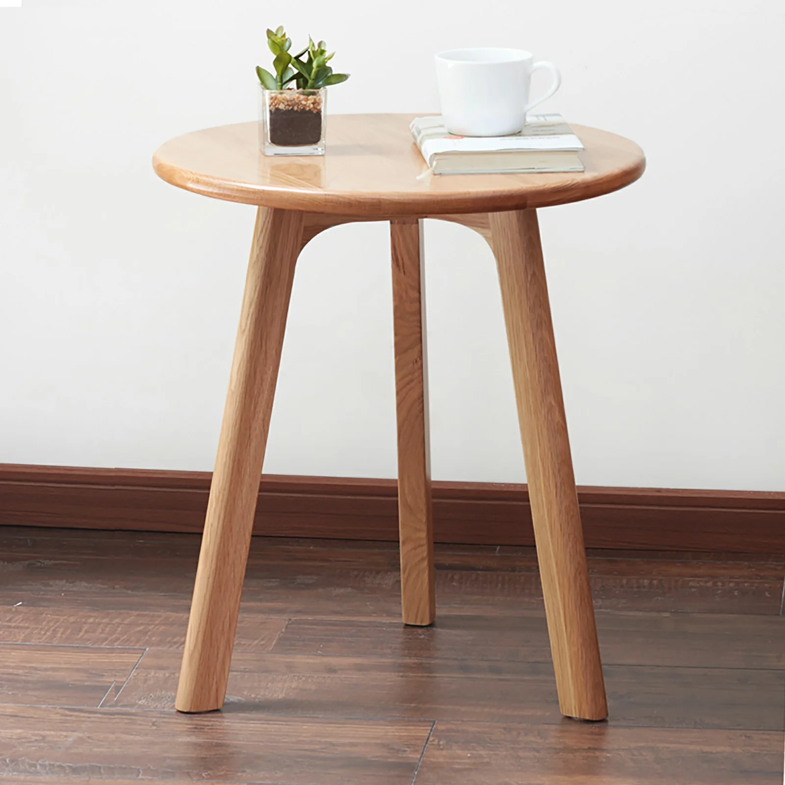Round Side Table with Solid Oak Wood Frame