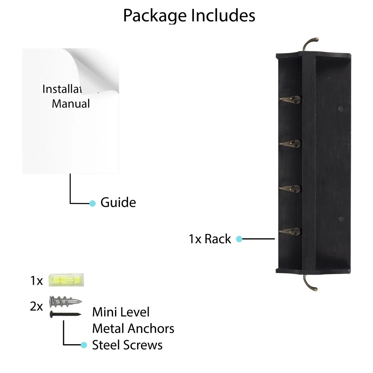 Wallniture 14'' Wide 6 Hook Wall Mounted Coat Rack with Storage Shelf Entryway Mail Organizer - N/A