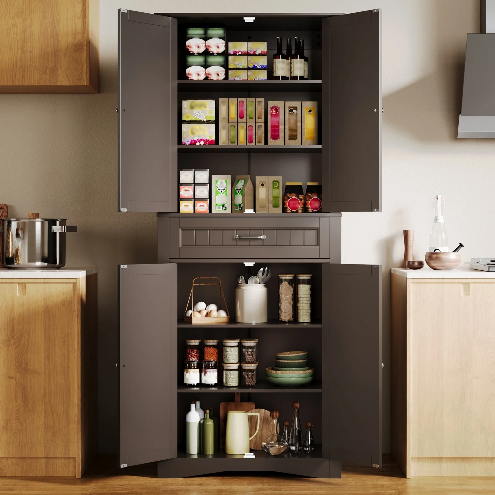 71''Kitchen Pantry Storage Cabinet, Storage Cabinet Buffet, Freestanding Kitchen Storage Cabinet with 4 Adjustable Shelves
