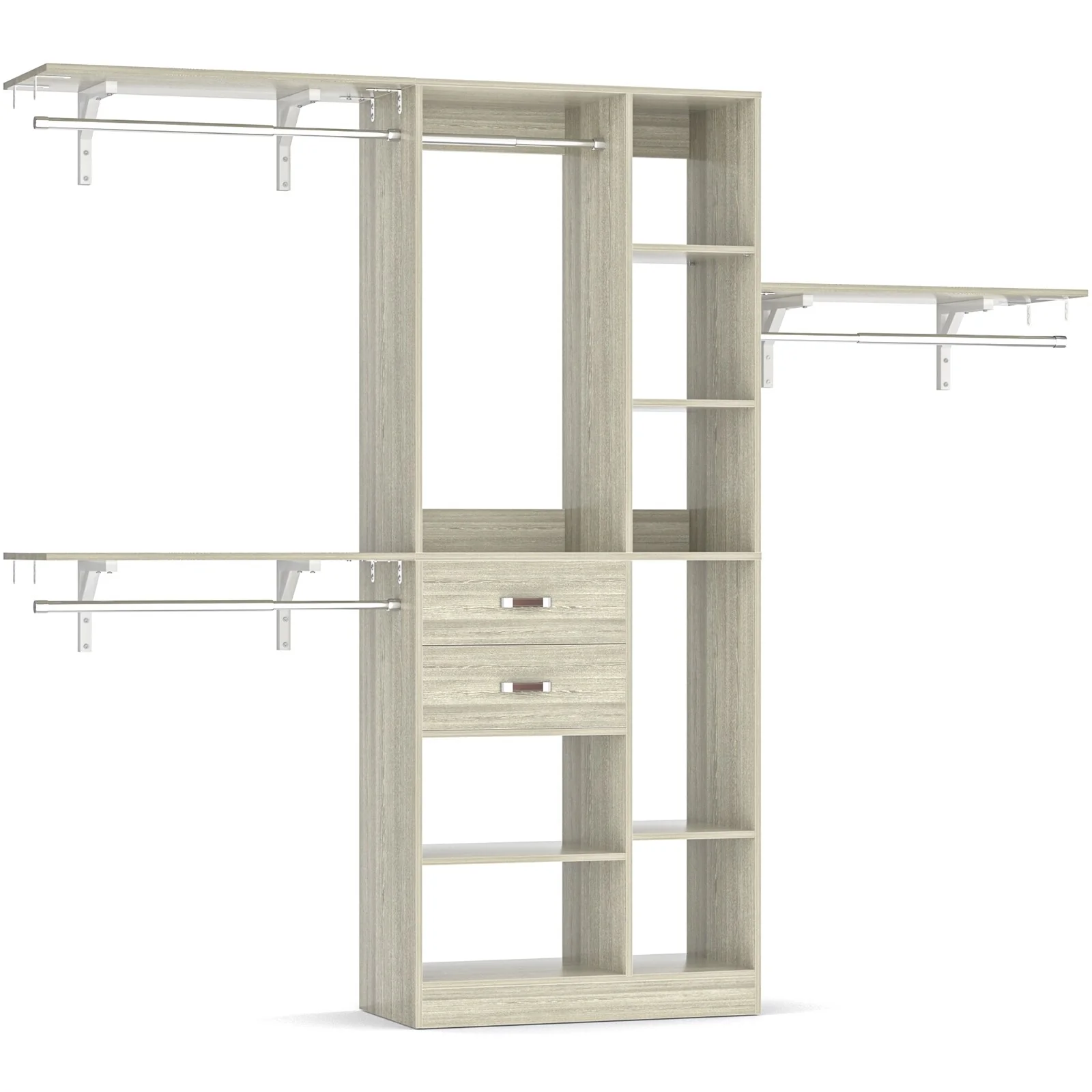 31.5'' to 96'' W Closet Organizer System with Drawers and Tower Shelves for Reach-in and Walk-in Closet