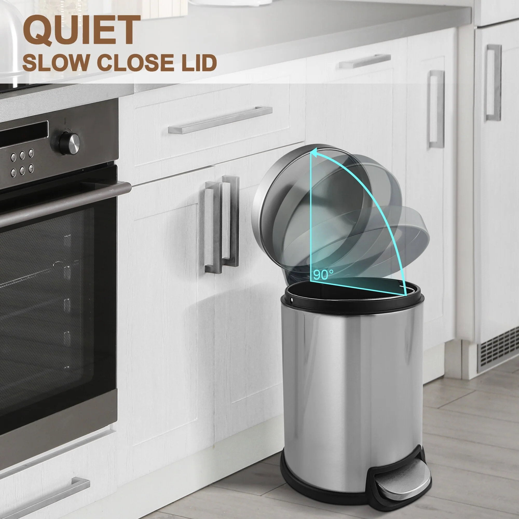 Innovaze 1.32 Gal./3 Liter Stainless Steel Round Step-on Trash Can for Bathroom and Office