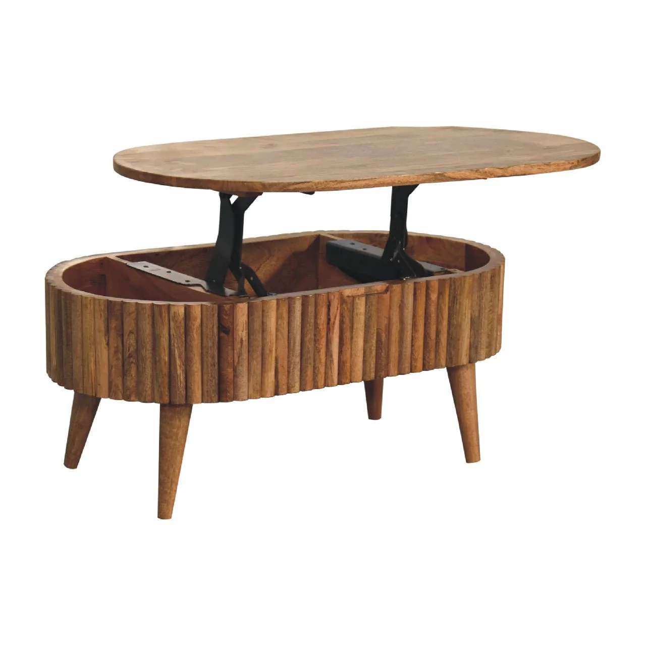 Oval Coffee Table with Lift Top and Wood Frame