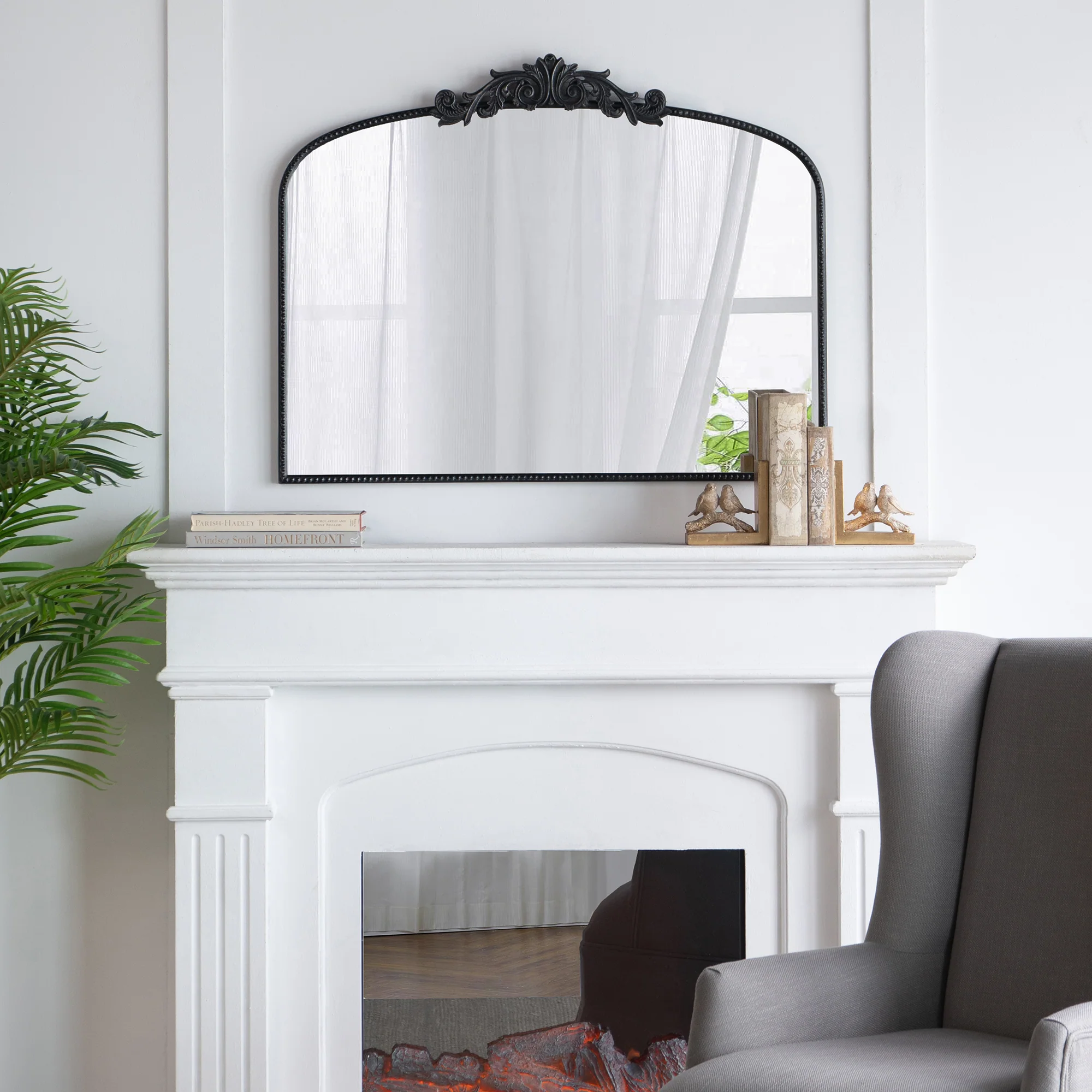 40 x 31 Wall Arch Mirror with Baroque Inspired Frame
