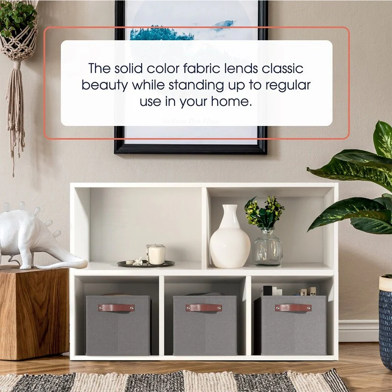 3 Pack Collapsible Shelf Basket Rectangle Storage Bins with Faux Leather Handles