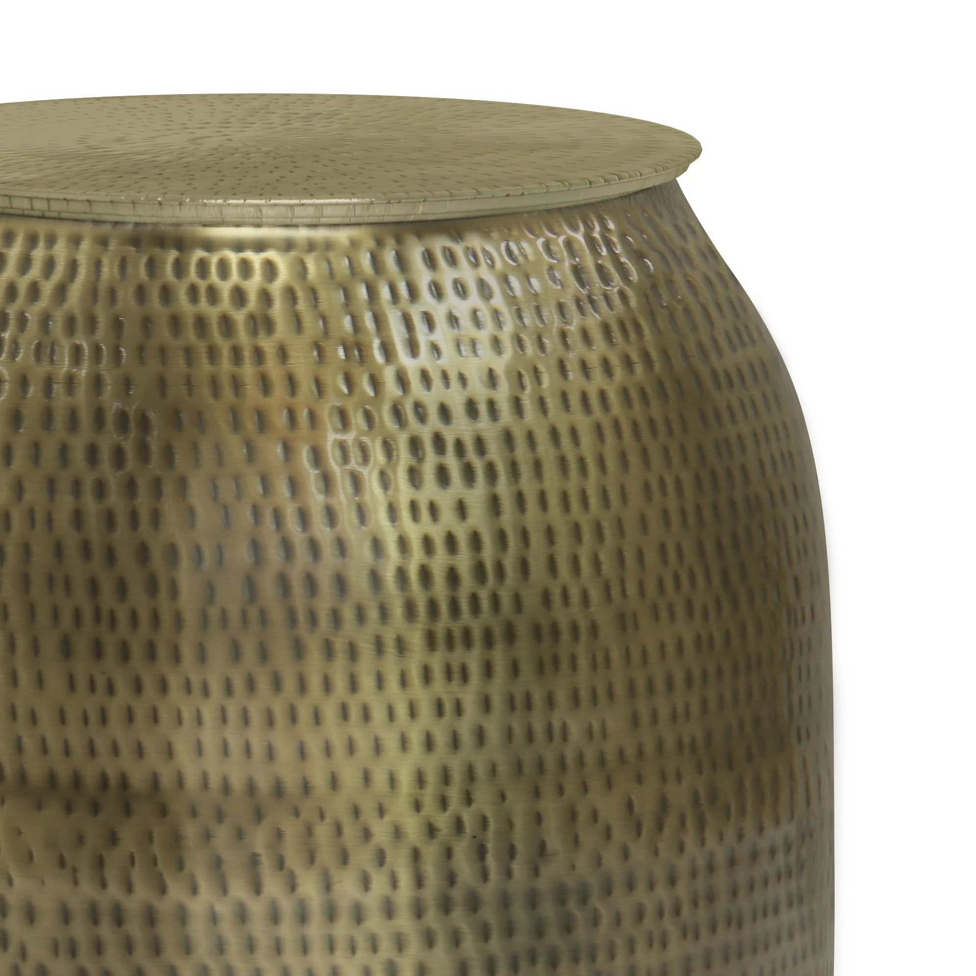 Destiny Drum-Shaped Hammered Accent Table with Removable Top