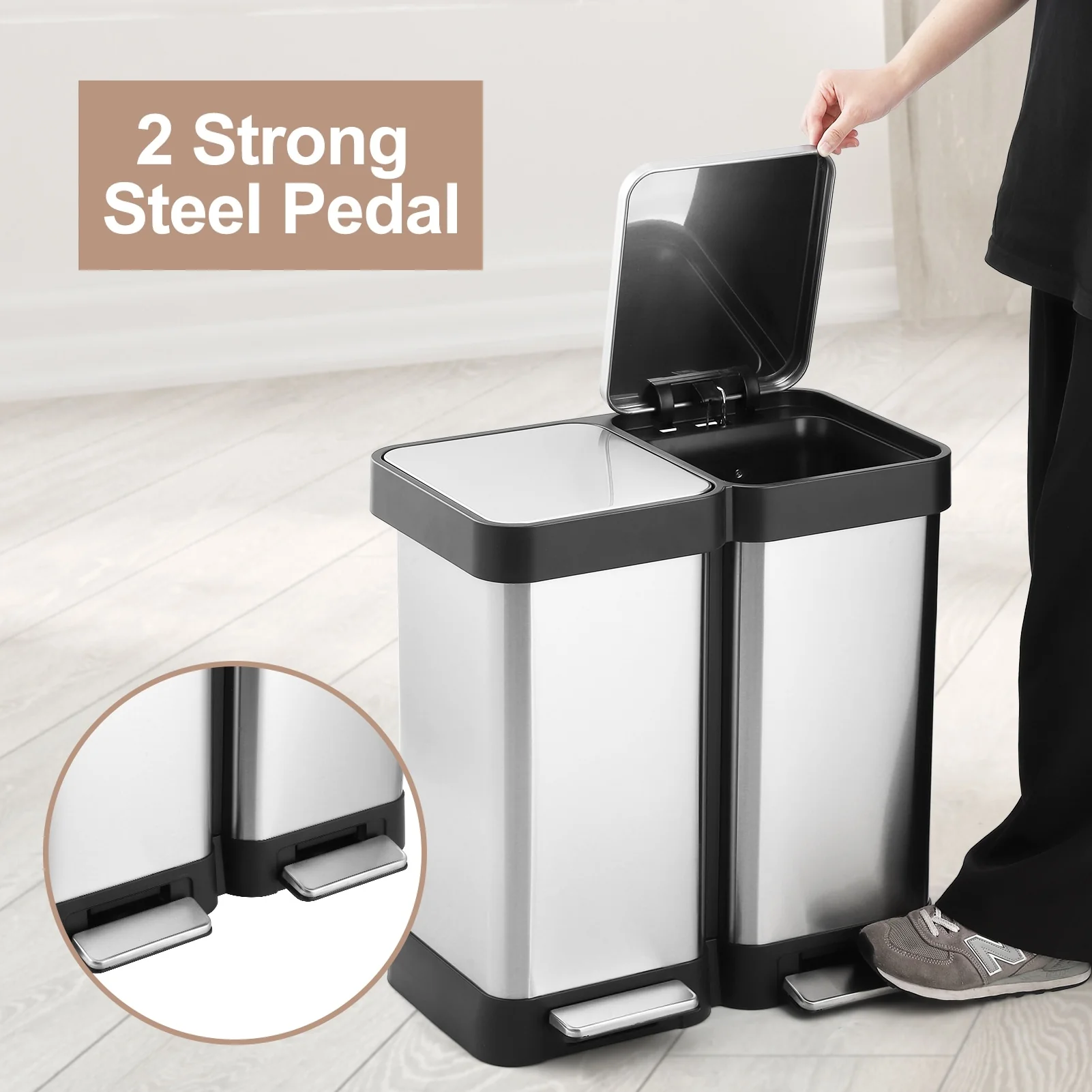 Stainless Steel Dual Trash Can, 2 Pedal