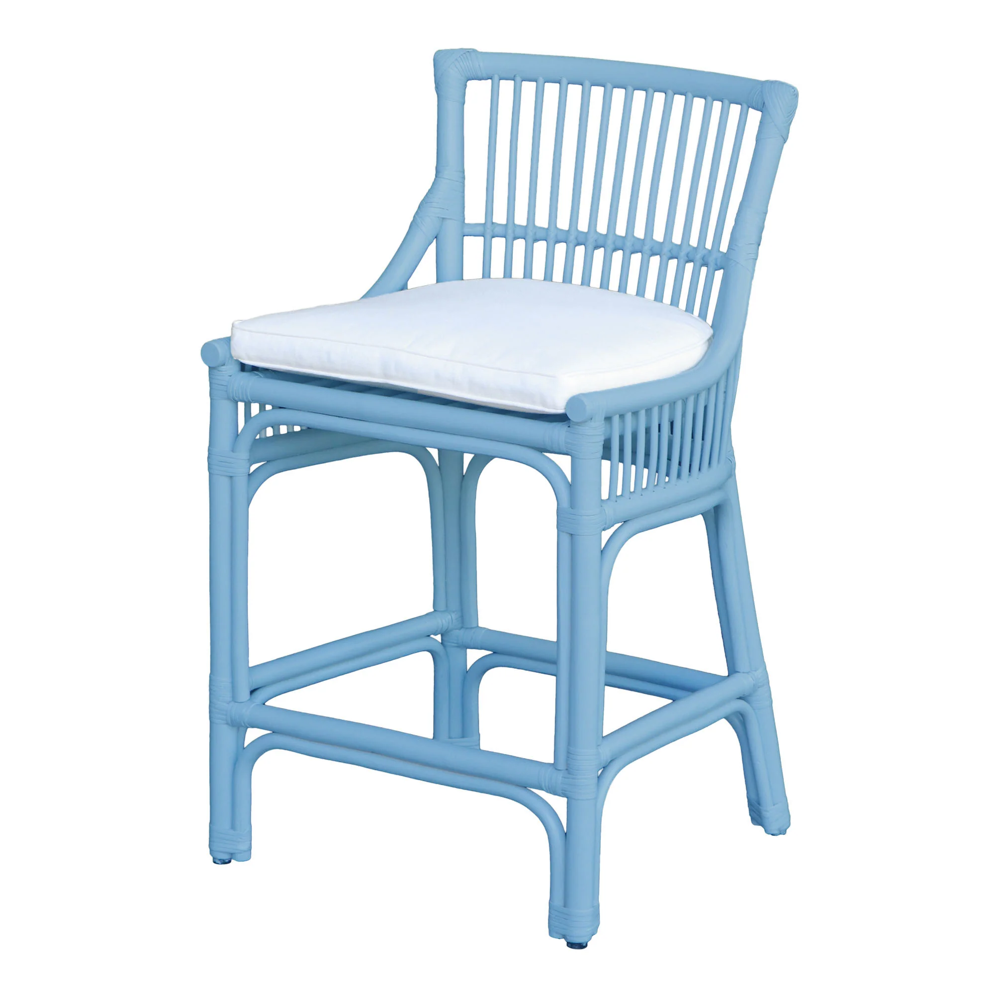 Rattan Slat Back Counter Stool Light blue