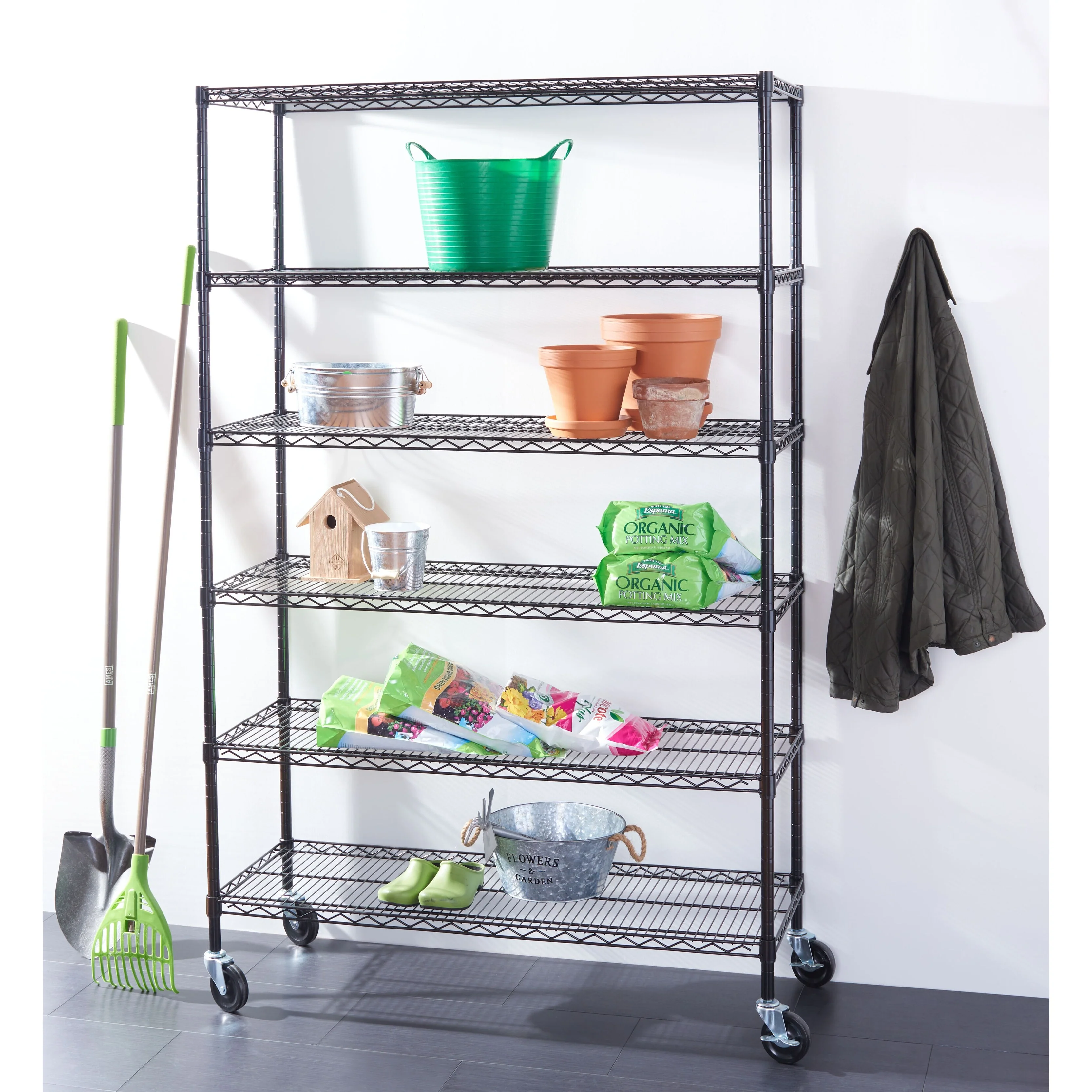 SAFAVIEH Storage Felecia 6 Tier Heavy Duty Commercial Chrome Wire Shelf - 47.6